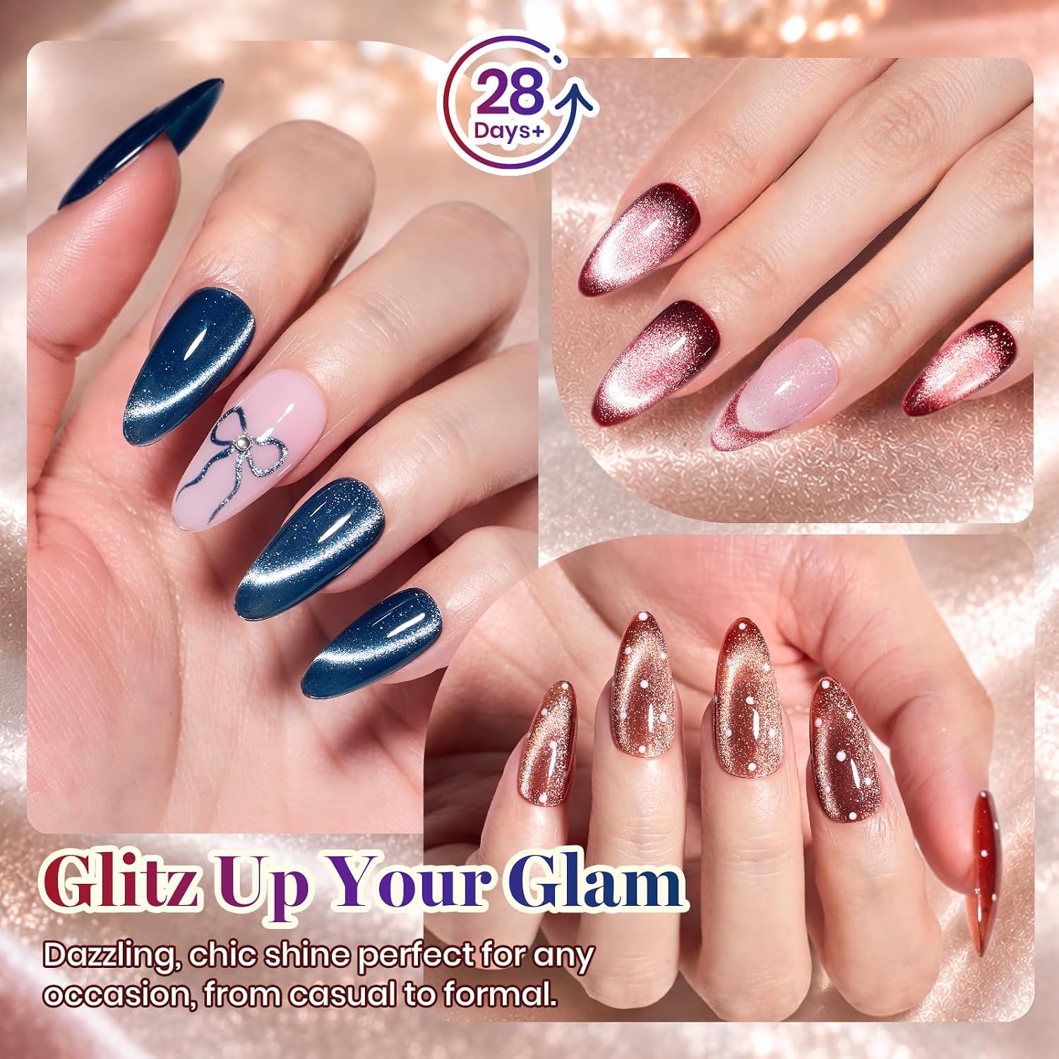 Beetles Cat Eye Gel Nail Polish Set - Vintage Gemstone 6 Colors Glitter Gel image 3