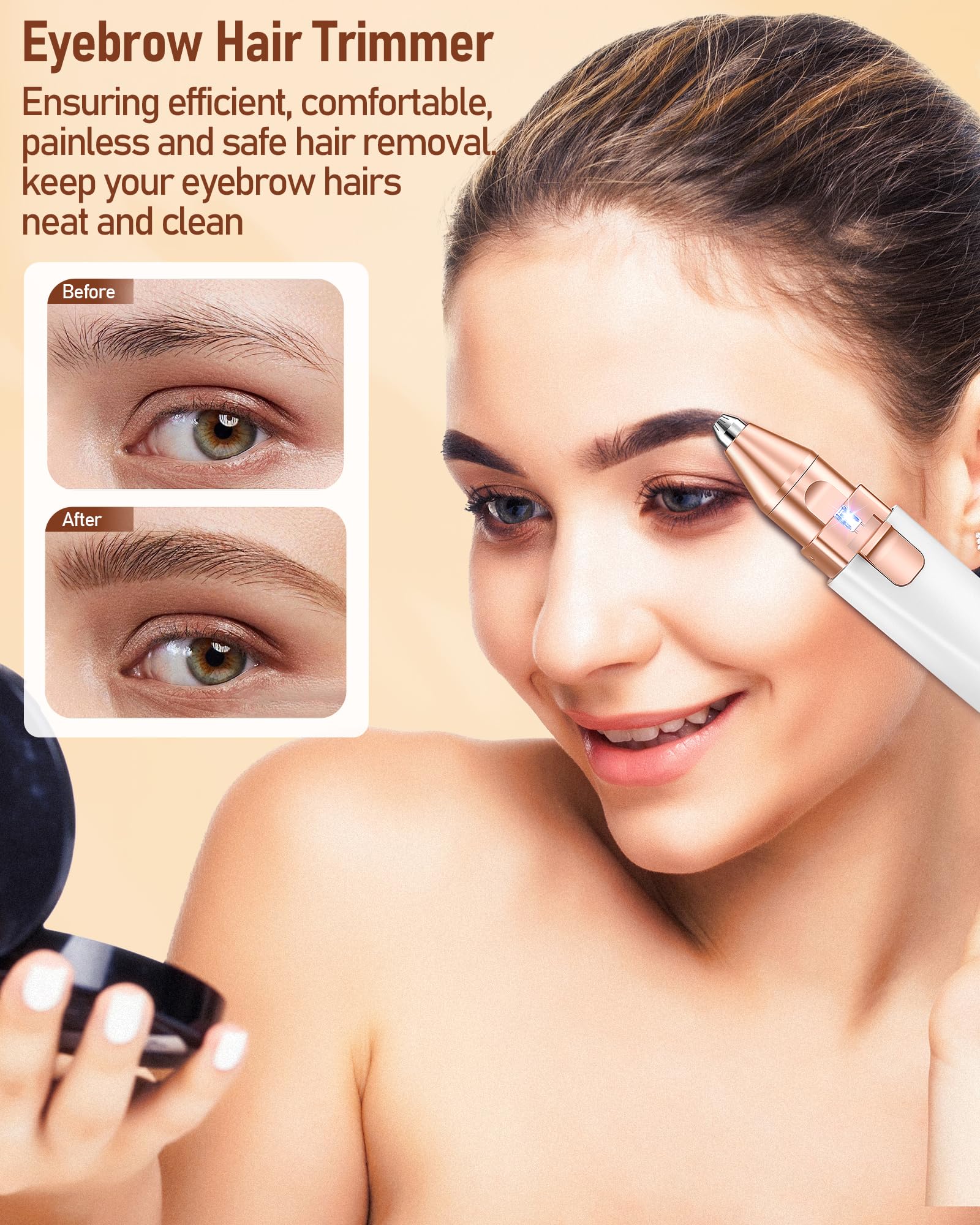 Rasuradora Facial Mujer recortadora de cejas electrica: iFANZETECH Rasuradora Facial Electrica Eliminar el Vello sin Dolor con Luz Smartlight Labio Superior, Barbilla, Mejillas y Cejas Regalo Mujer — view 2
