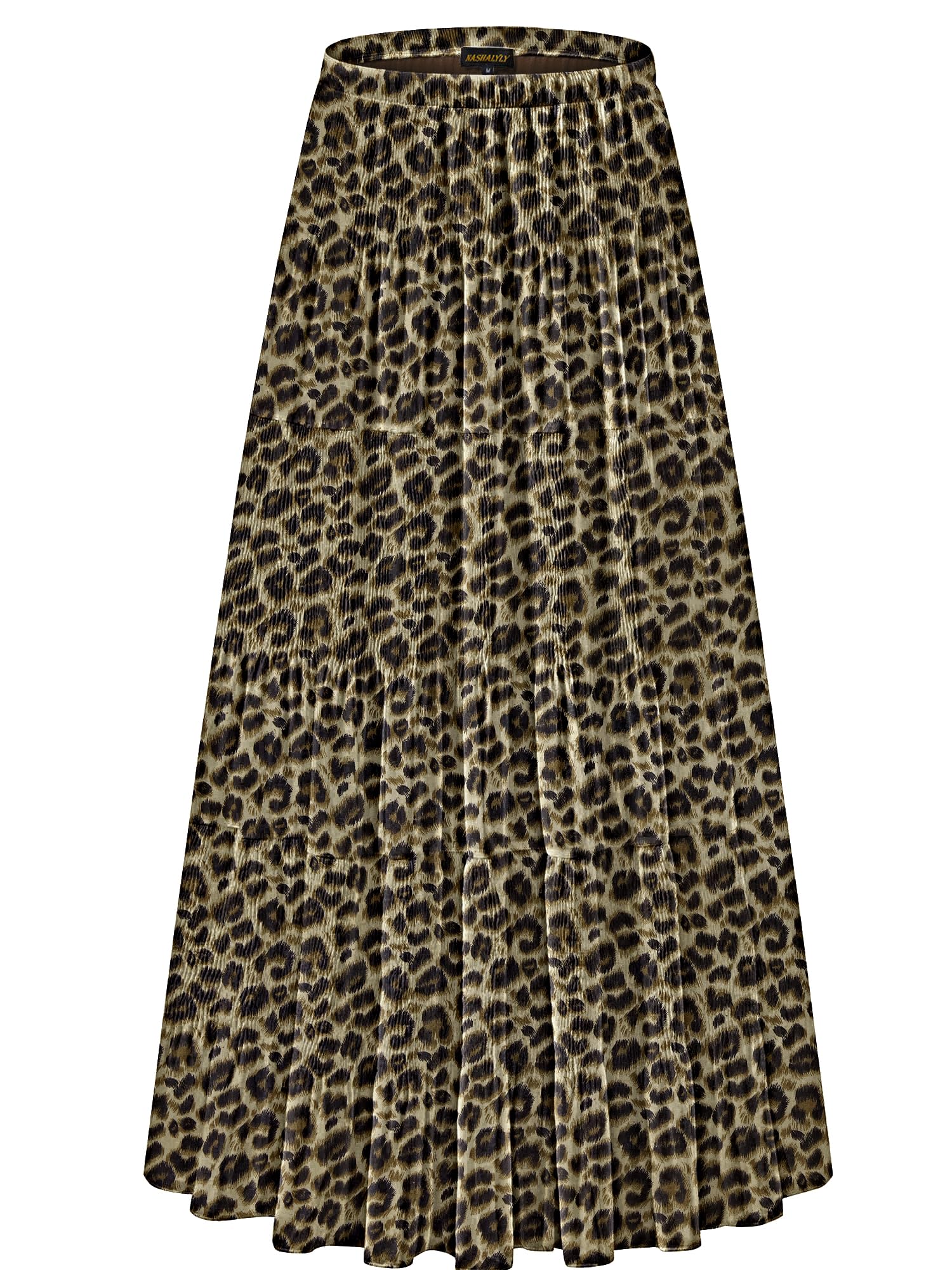 NASHALYLY Women's Chiffon Elastic High Waist Pleated A-Line Maxi Skirts