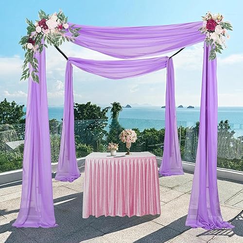 Wedding Arch Draping Fabric Lavender 29" x19FT 2 Panels Chiffon Fabric Drapery 228" Long Sheer Drapes Archway Party Ceiling Backdrop Elegant Arch Decorations for Engagement Wedding Ceremony Holiday