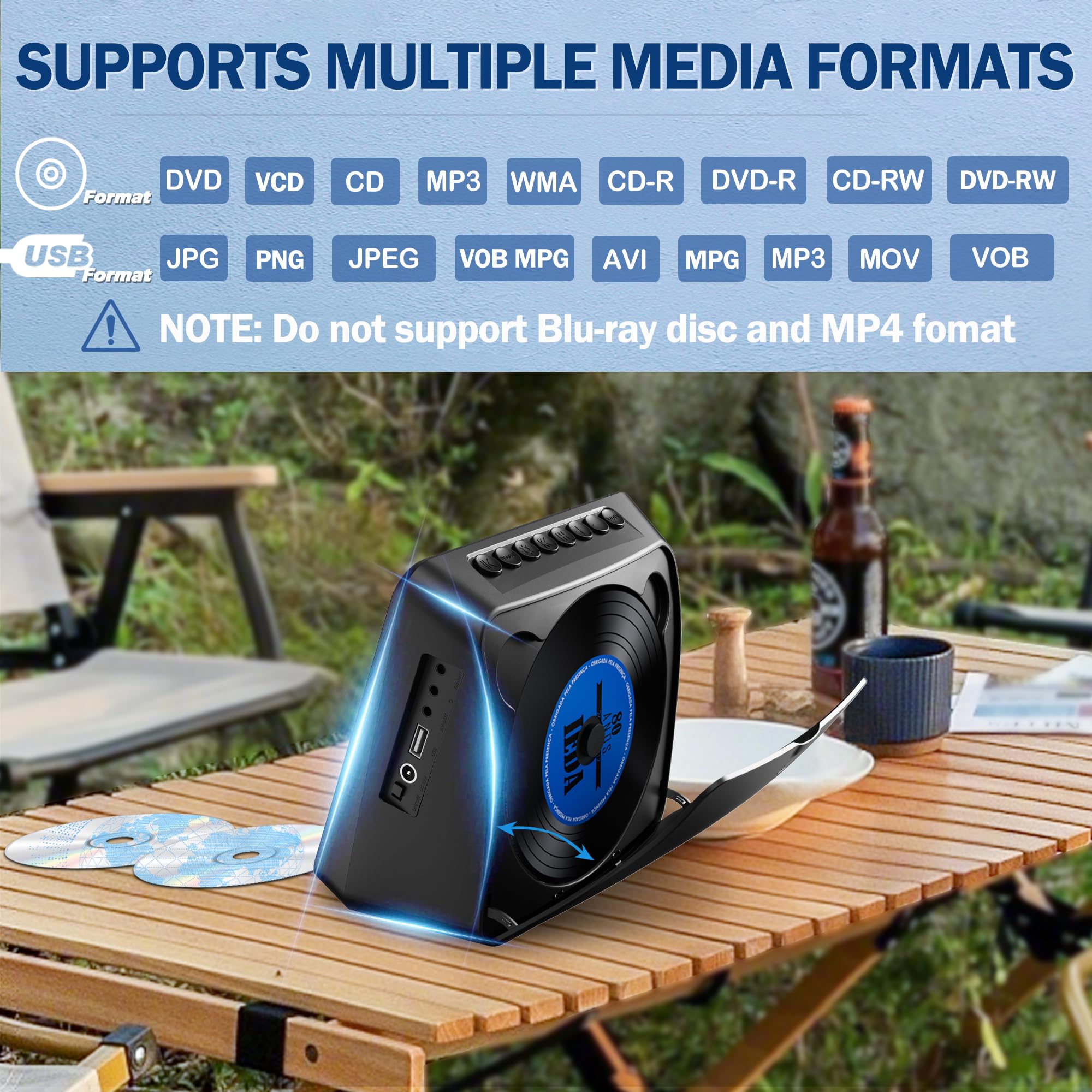 Tragbarer DVD-Player mit 7-Zoll-Bildschirm，4000mAh Akku (Laufzeit über 6 Stunden) – Bluetooth/USB/AV, Verstellbare Helligkeit, Region Free DVD Player Portable – Ideal für Fernseher, Reisen & Auto