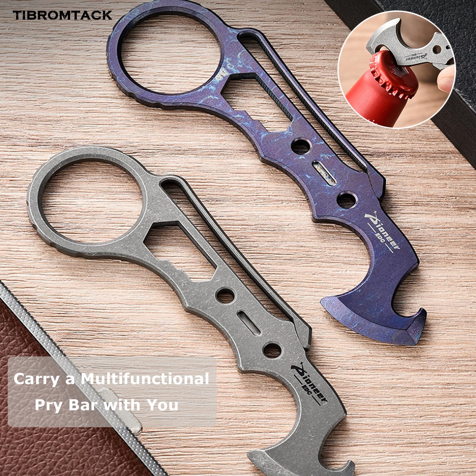 Titan EDC Pry Bar, Multifunktionswerkzeug mit Flaschenöffner & Schraubendreher, 4,3 Zoll leichtes Hebelwerkzeug mit Aufhängeloch für Outdoor Camping täglichen Gebrauch (Waschen von Steinen)