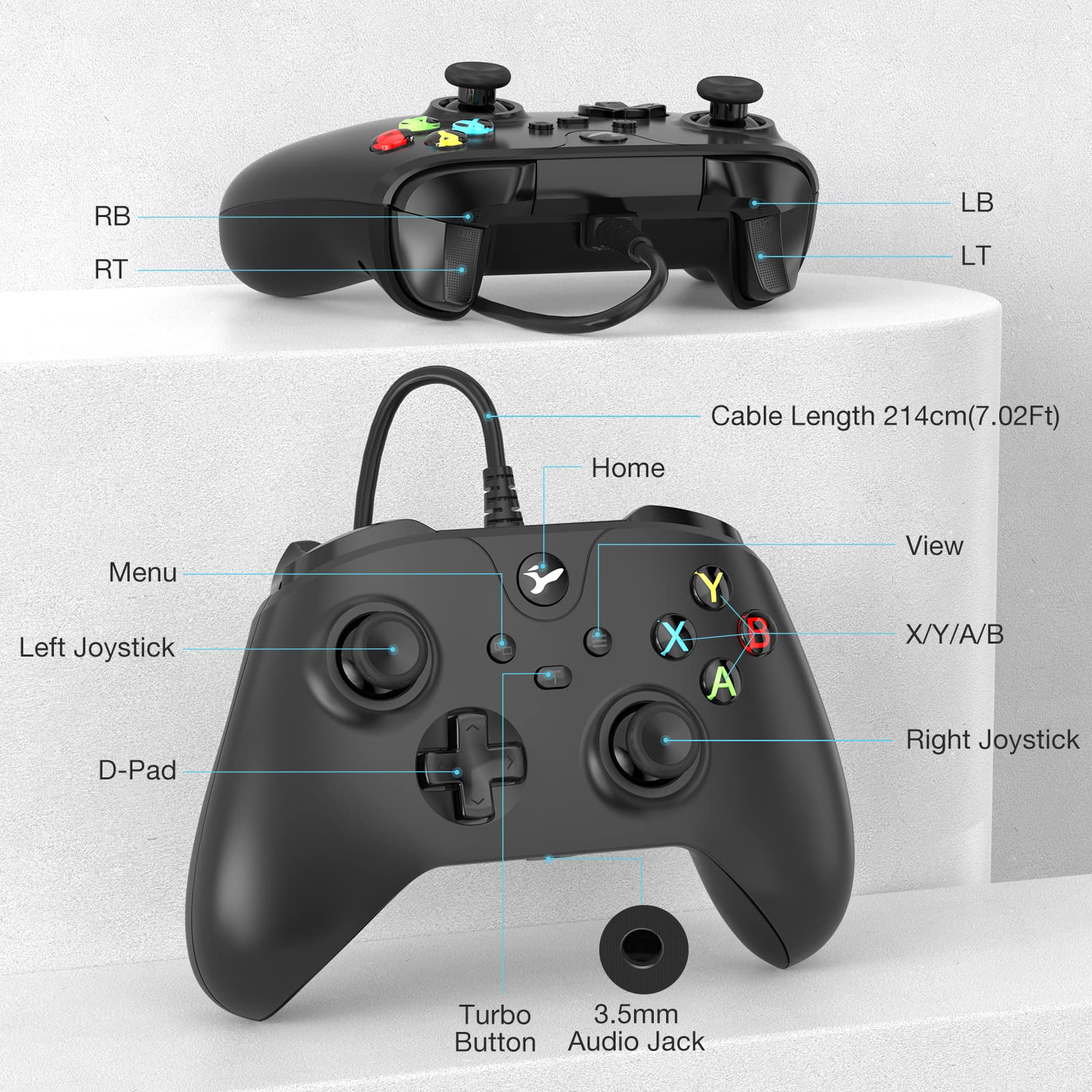 YCCTEAM Manette filaire pour PC, Contrôleur de jeu USB filaire compatible avec la console PC(Win10/ 11)