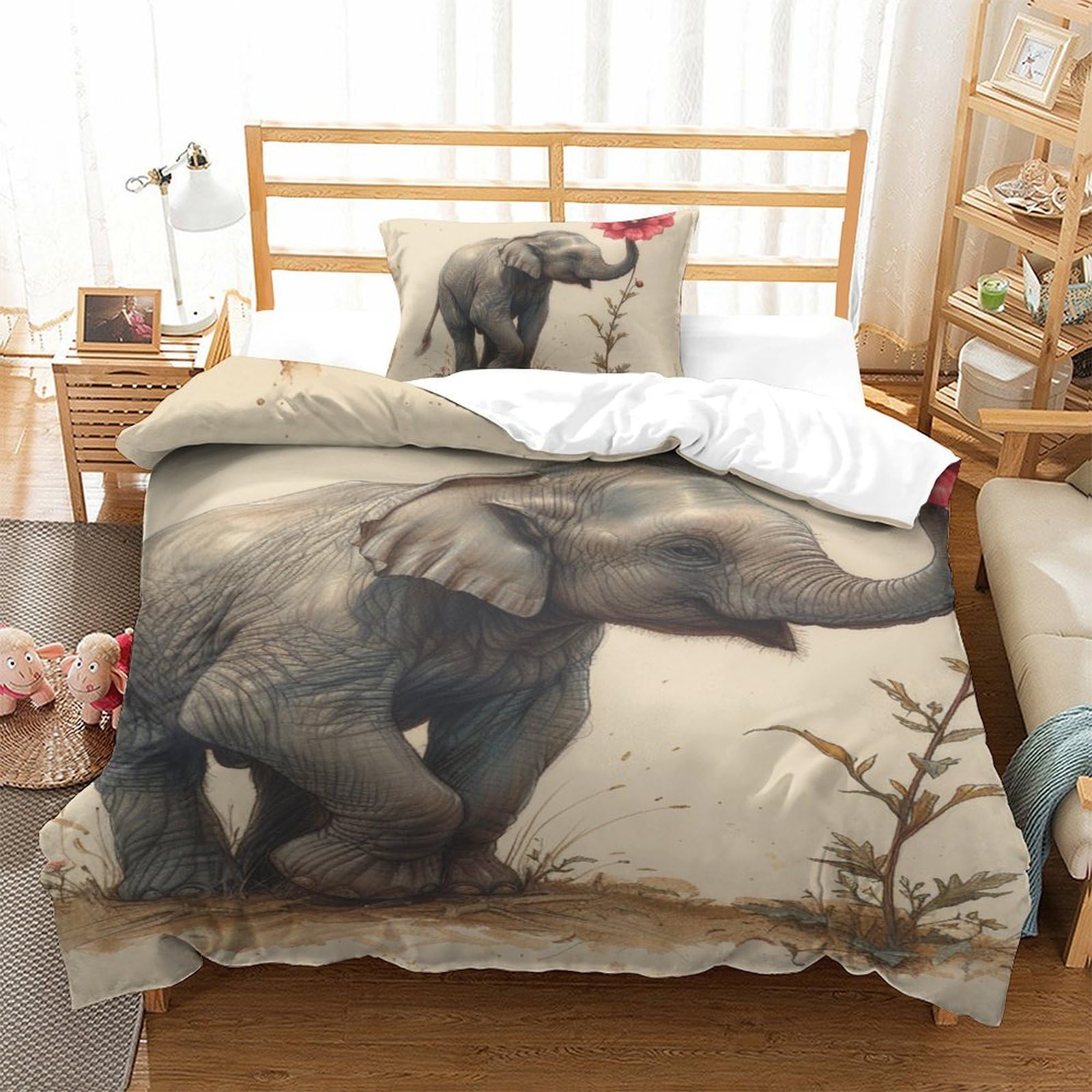 Housse de couette respirante imprimé 3D animaux en microfibre douce anti-plis pour lit simple
