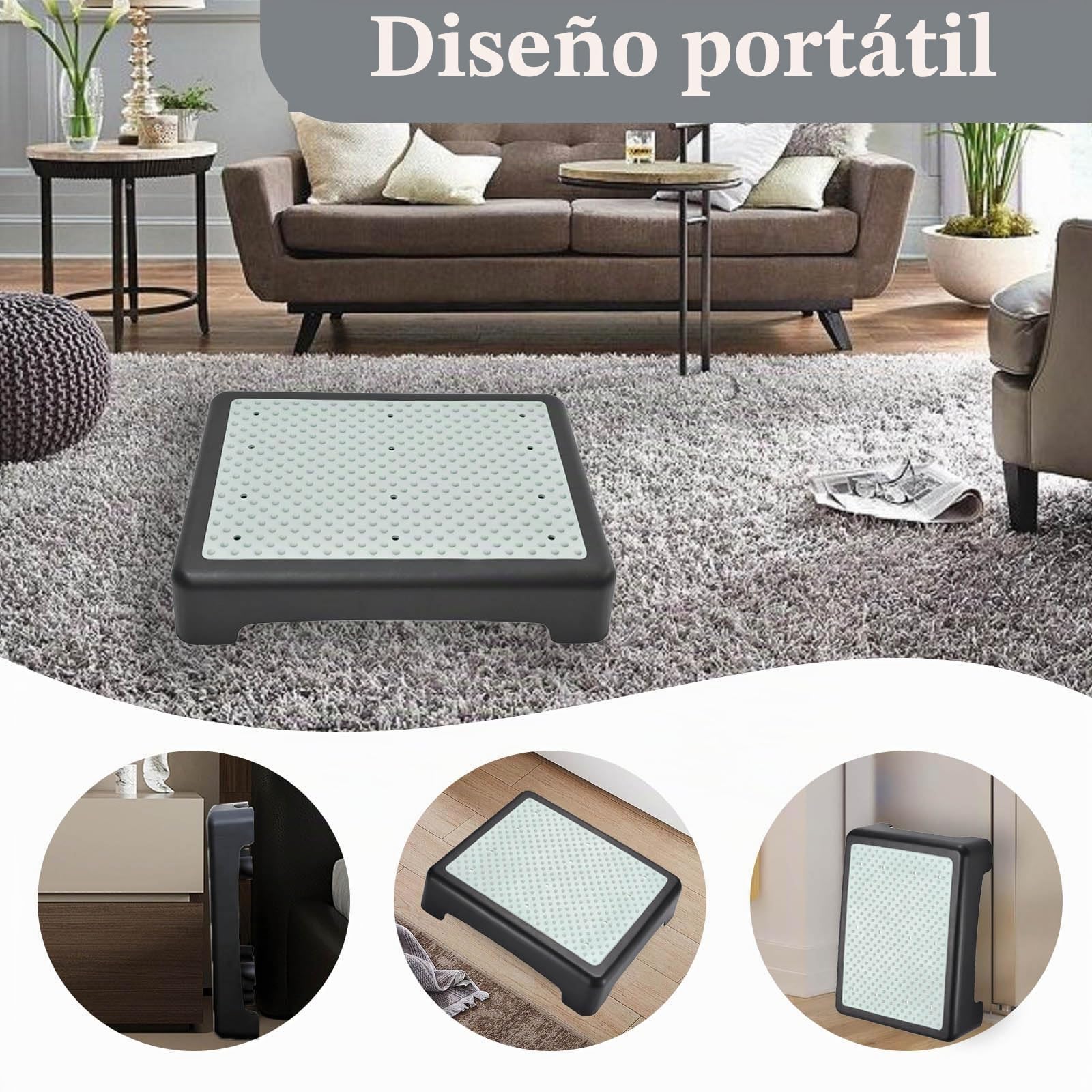 Taburete de Medio Paso Antideslizante, Taburete de Escalón para Exteriores, Soporta 200 kg, Escalera Antideslizante para Movilidad para Personas Mayores, para Jardín, Bañera, Negro Luminiscente