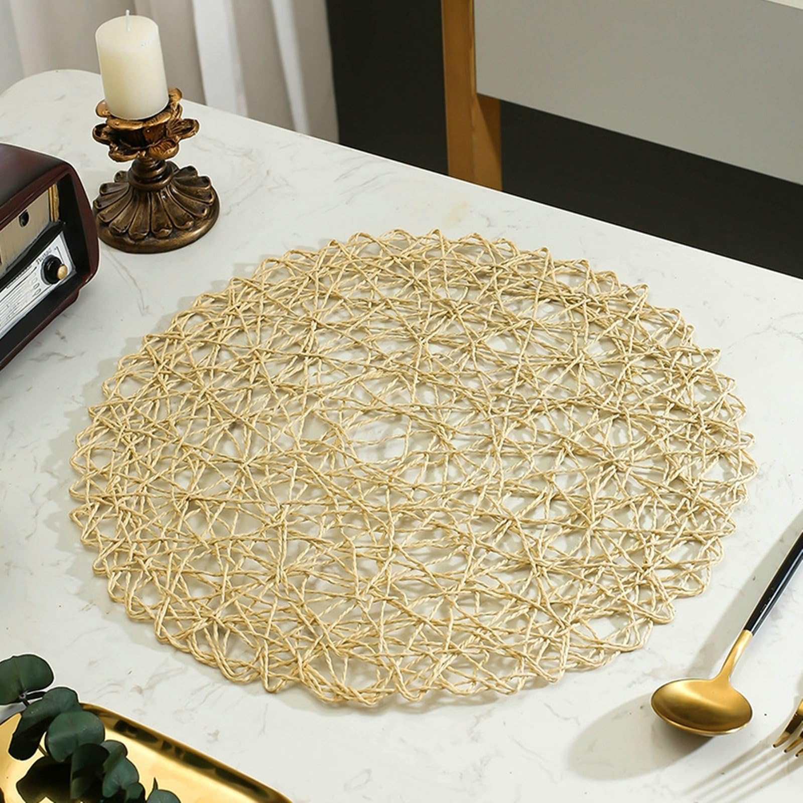 Lot de 8 sets de table, kaki, grotte tissée, 38 cm, pour cuisine et salle à manger