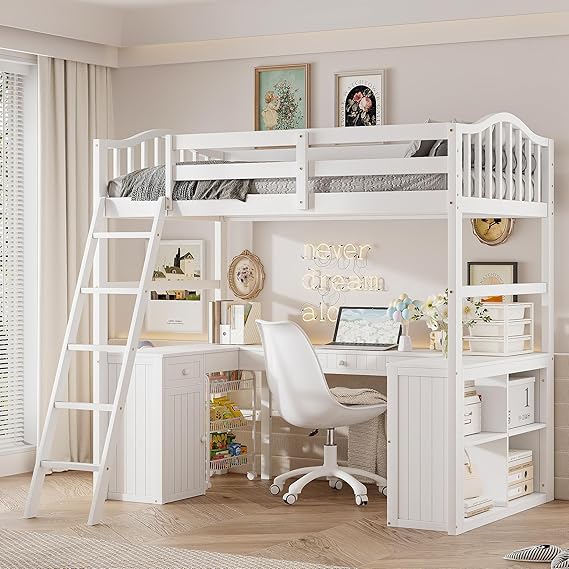 Merax Twin Size Loft Bed with Desk