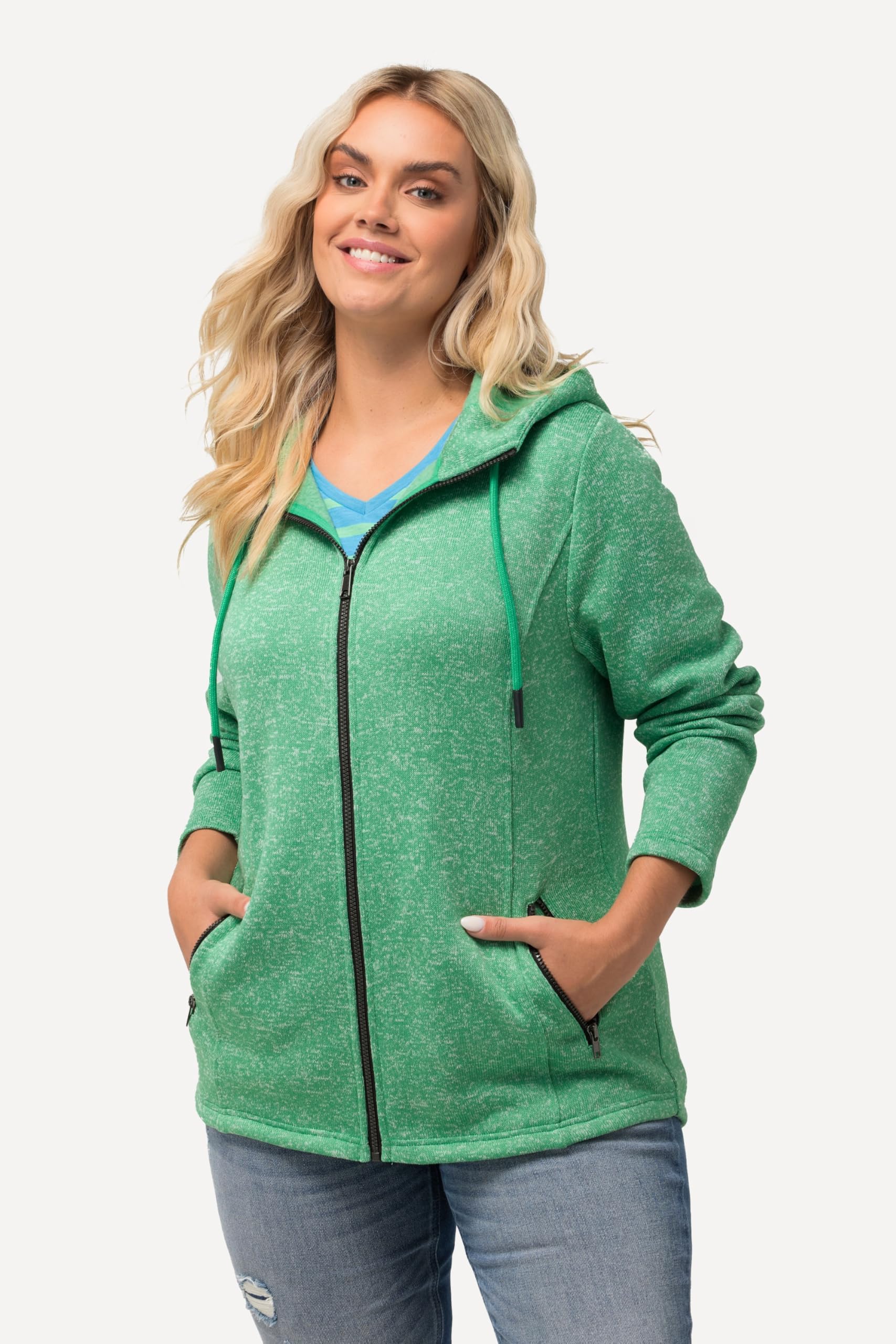 Ulla Popken Damen Strickfleece-jacke, Kapuze, Reißverschlusstaschen Strickjacke