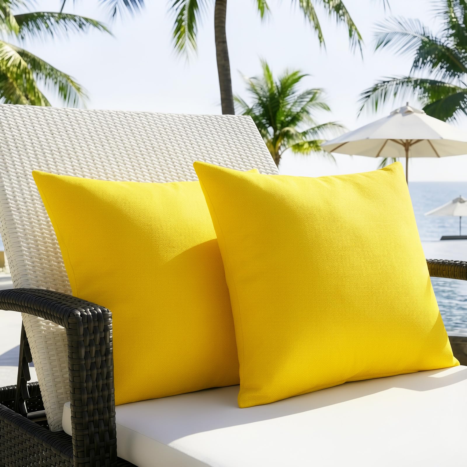 Lewondr Yellow Waterproof Outdoor Throw Pillow Cover, 2 Pack Solid Pu Coating Throw Pillow Case Uv Protection Garden Cushion Cover For Patio Sofa Couch Balcony 18"X18"(45X45cm),