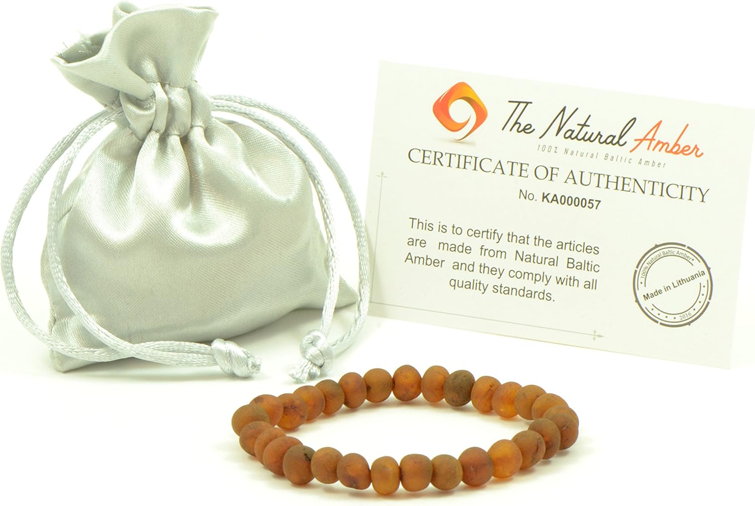 Raw Amber Bracelets for Adults made on Elastic Band - 7 inches Hand-Made from Unpolished/Certified Baltic Amber Beads - Image 2