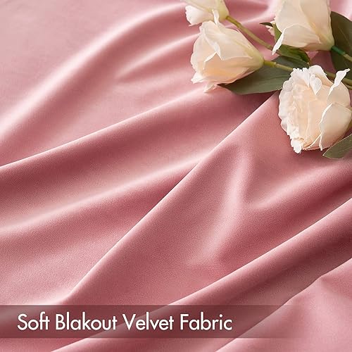 Miniatura 4 de MIULEE Cortinas opacas de terciopelo rosa rubor con aislamiento térmico para dormitorio, sala de estar, oscurecimiento de 84 pulgadas de largo,