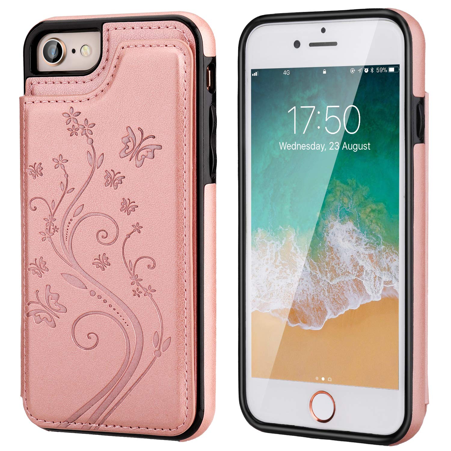 Vaburs Flip-Hülle Für IPhone 16 – Mit Kartenfach, Schmetterlings-Prägung, Magnetisch Für Auto-Halterung, Dunkelgrün