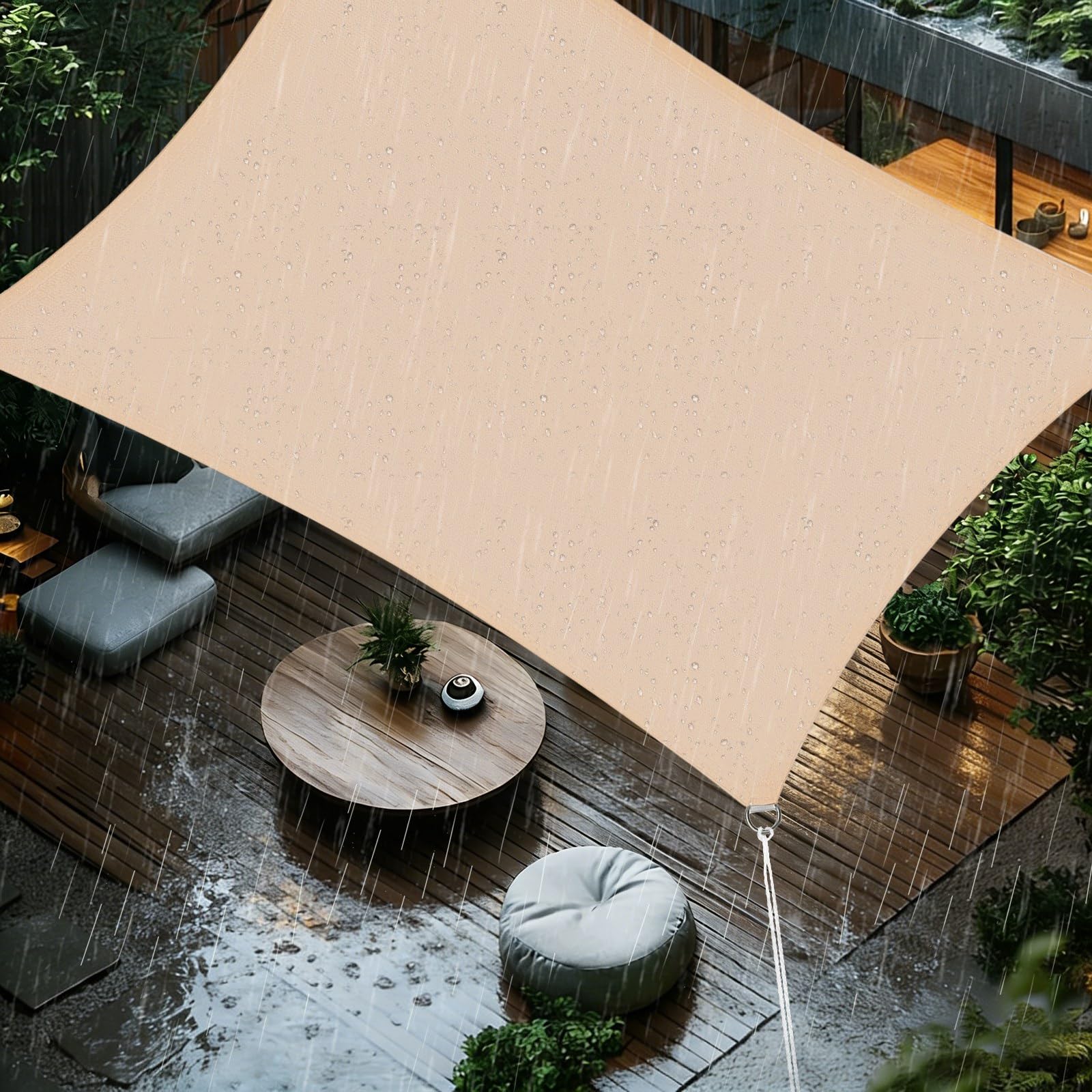 Sun Shade Sail 3x6m Rectangle Waterproof PES Polyester 98% UV Block Sunscreen Awning Canopy for Outdoor Garden Patio Yard Lawn Party, Beige