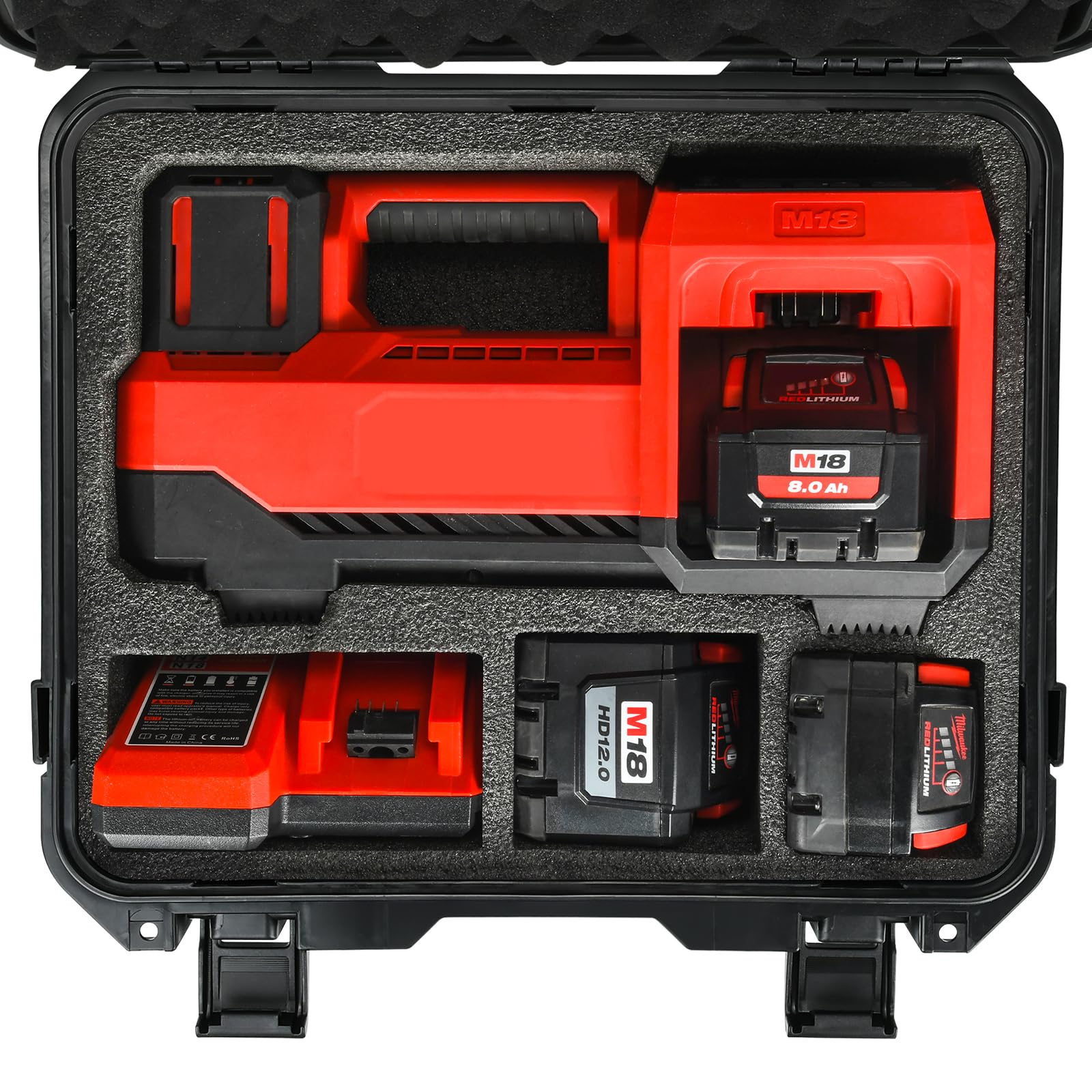 Air Compressor Waterproof Hard Case Compatible with Milwaukee M18 Inflator 2848-20, Air Pump Carrying Bag for Milwaukee Tools, Storage Holder for Battery Pack 18V 3.0 to 12.0 Ah - Black (Only Case)