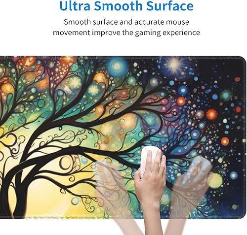 Miniatura 6 de Alfombrilla de mouse grande con diseño de árbol cósmico para juegos, 31.5 x 12 pulgadas, base antideslizante, resistente al agua, ideal para