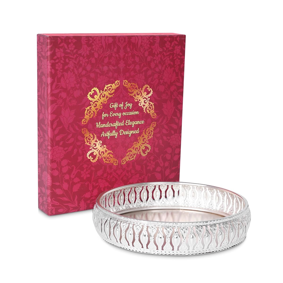 Design Decor Gallery Round German Silver Plated Tray| Round Decorative Tray