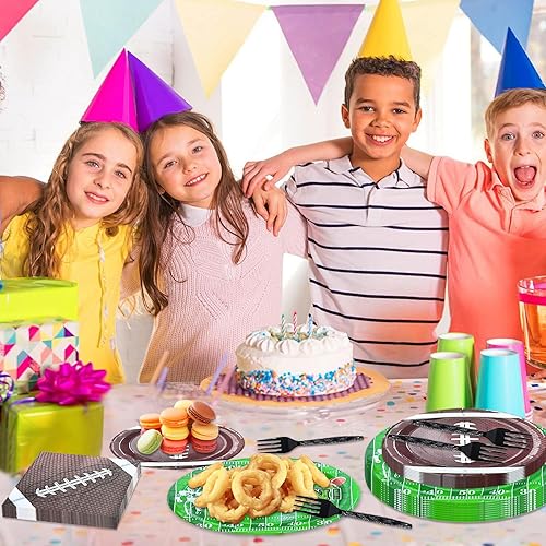 Miniatura 13 de 96 platos de fútbol y servilletas, suministros para fiesta, juegos de vajilla para fiesta de fútbol, incluye platos de papel, servilletas, tenedor