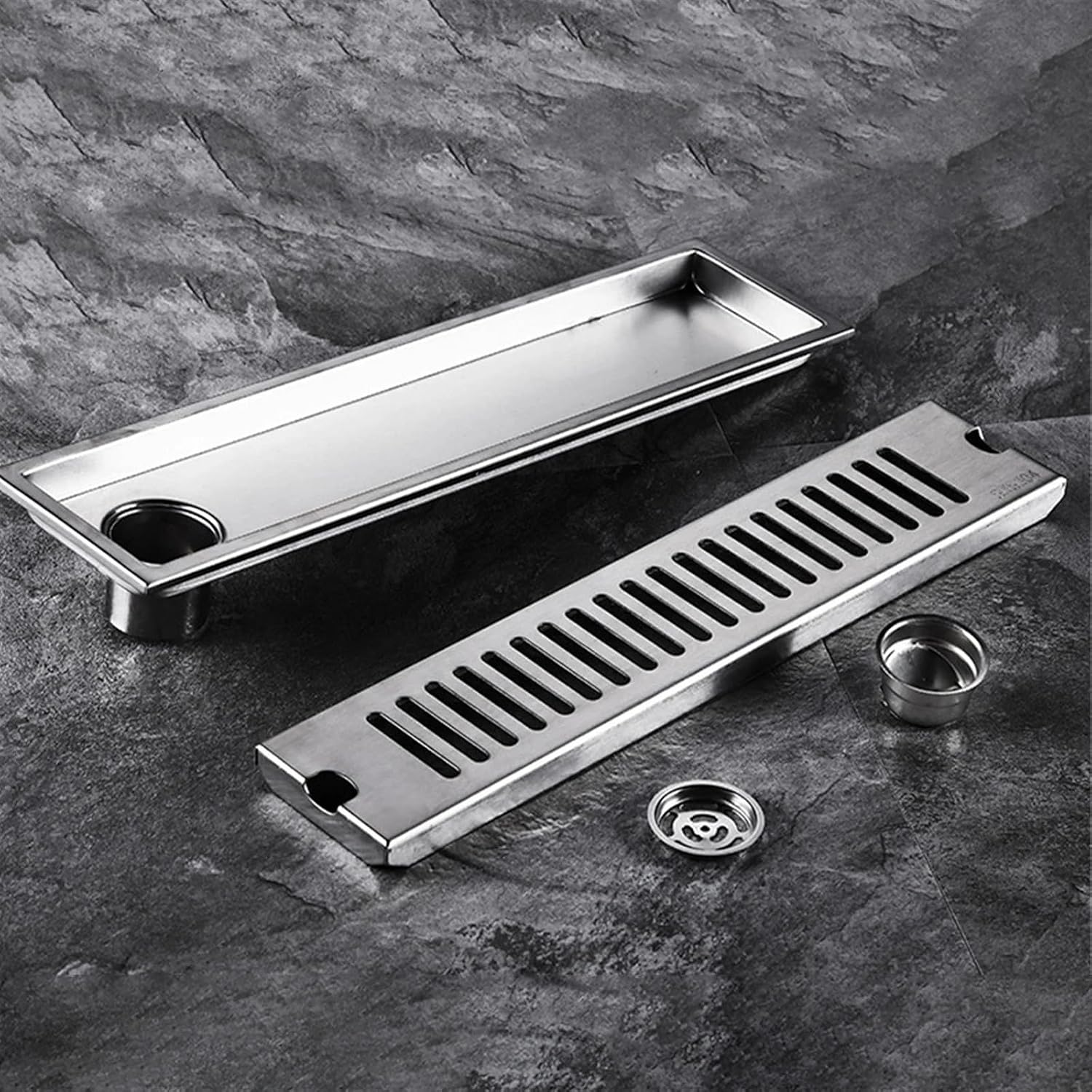 Mid & Side Outlet Shower Drain Stainless Steel Floor Drainage 20-80cm Linear Waste Drain For Bathroom 1Pcs(30x10cm Side)