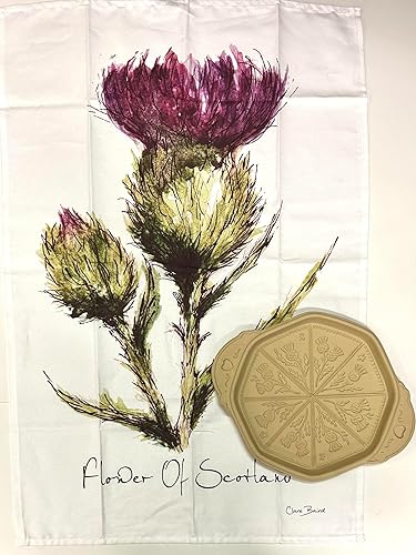 Juego de 2 sartenes de cerámica de cardo escocés y toalla de té de algodón, artículos de cocina, regalo de inauguración de la casa, regalo de