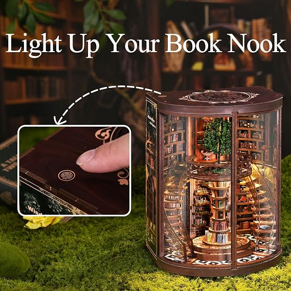 Book Nook Two-Story Library Mini Dollhouse Diorama kit 3D Wooden Puzzle