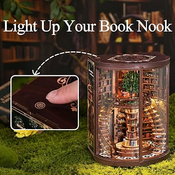 Book Nook Two-Story Library Mini Dollhouse Diorama kit 3D Wooden Puzzle