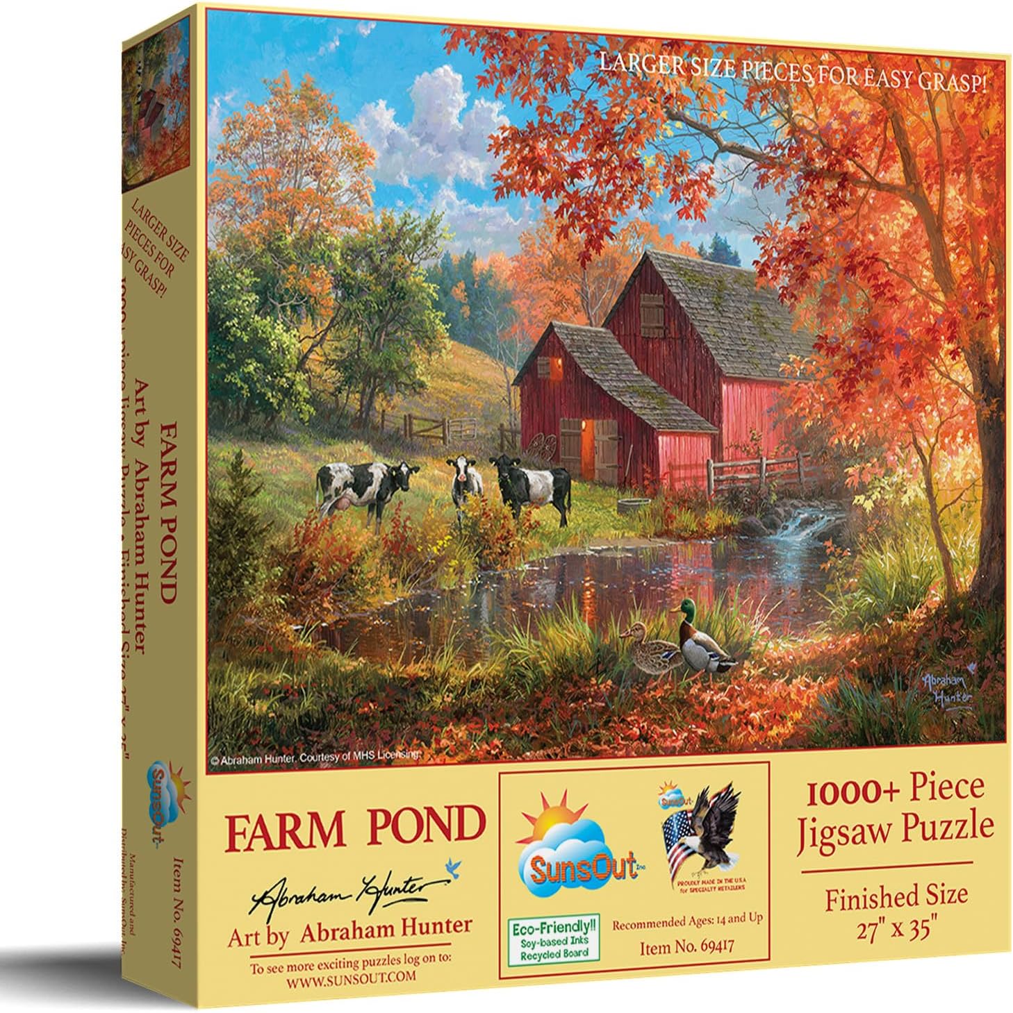 SUNSOUT INC - Farm Pond - 1000 pc Large Piece Jigsaw Puzzle by Artist: Abraham Hunter - Finished Size 27" x 35" - MPN# 69417