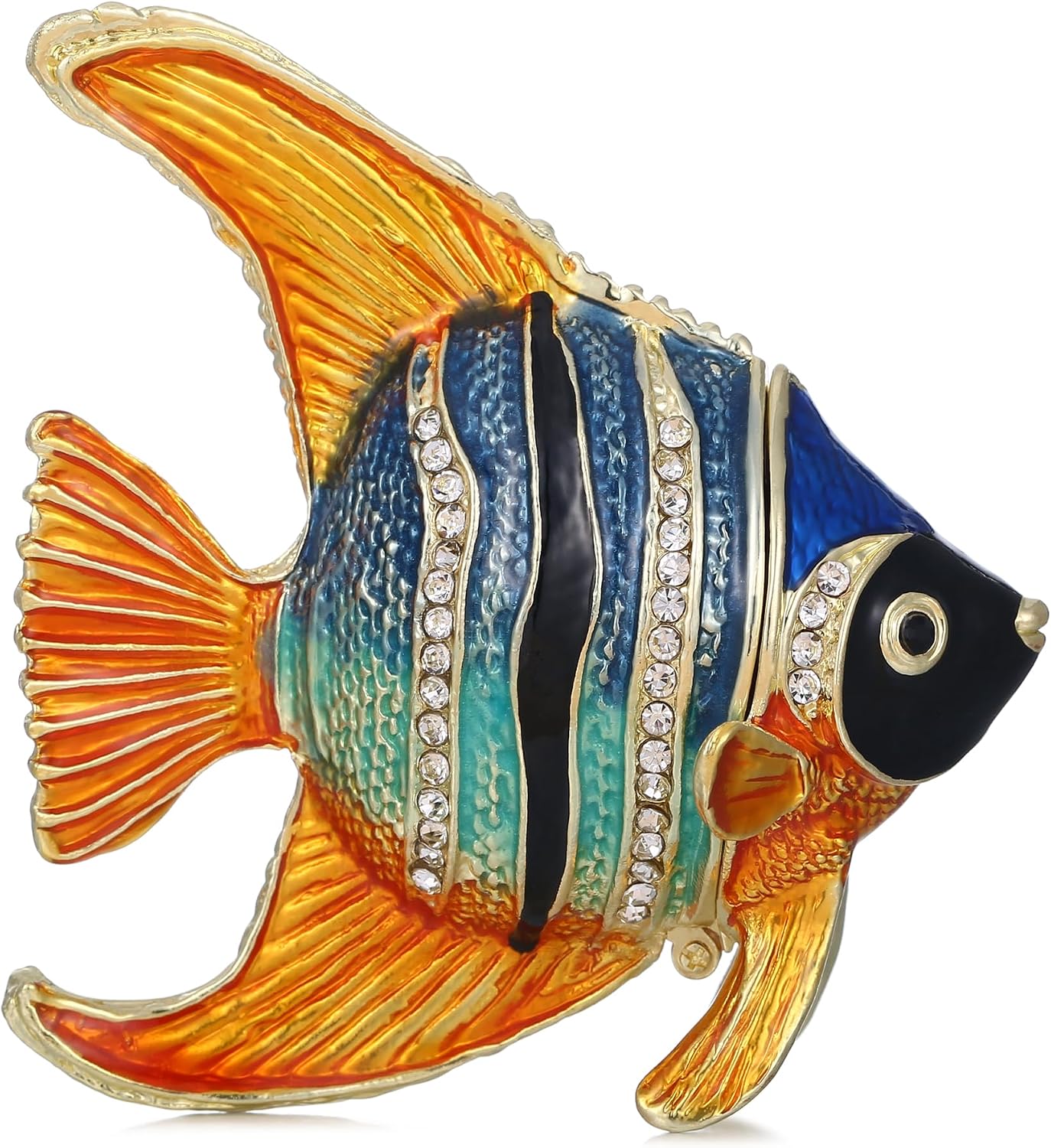 Hand Painted Animal Trinket Box for Home Decor, Hinged Jewelry Organizer Storage, Unique Personalized Collectible Keepsake Figurine Handmade Decorative Ornament Gifts (Angelfish)