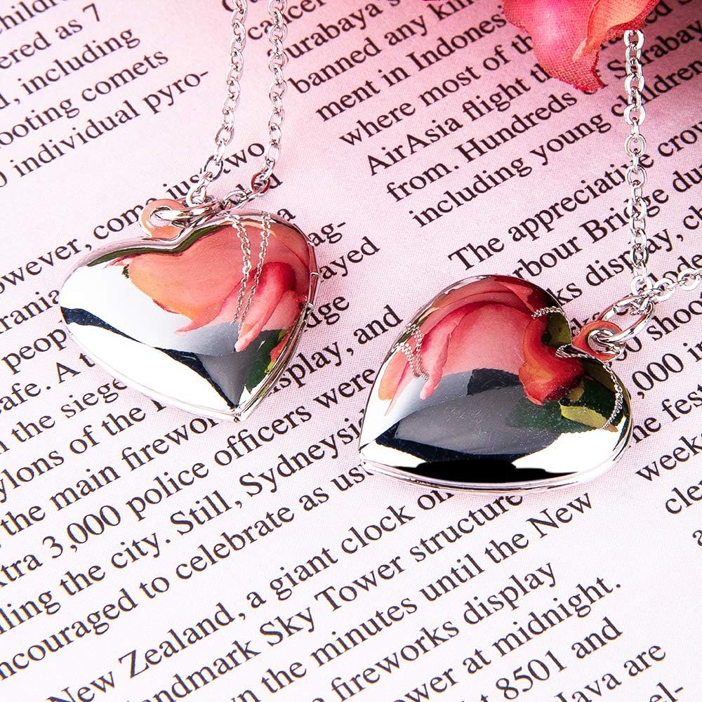 Fanery Sue Personalized Engraved Text&Photo Locket That Holds 2 Picture Inside Heart-Shape Women Necklace Floating Memorial Small Pendants