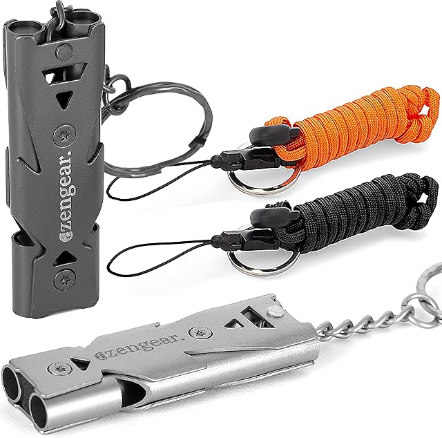 Loud Whistle (Pair) With Paracord Lanyard String, Keychain - Easy Blow, Waterproof, Stainless Steel - for Emergency, Dog Walking, Safety, Training, Kids, Outdoor Camping, Kayaking