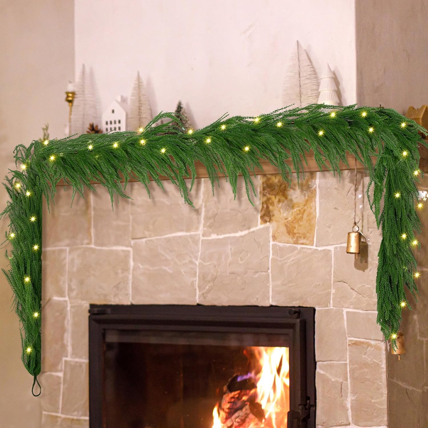 Fovths 1 Pack 9 Feet Christmas Norfolk Garlands Set Green Artificial Winter Pine Garlands Light String Faux Greenery Garland Pine Garland for Xmas Holiday Home Indoor Decor, Green