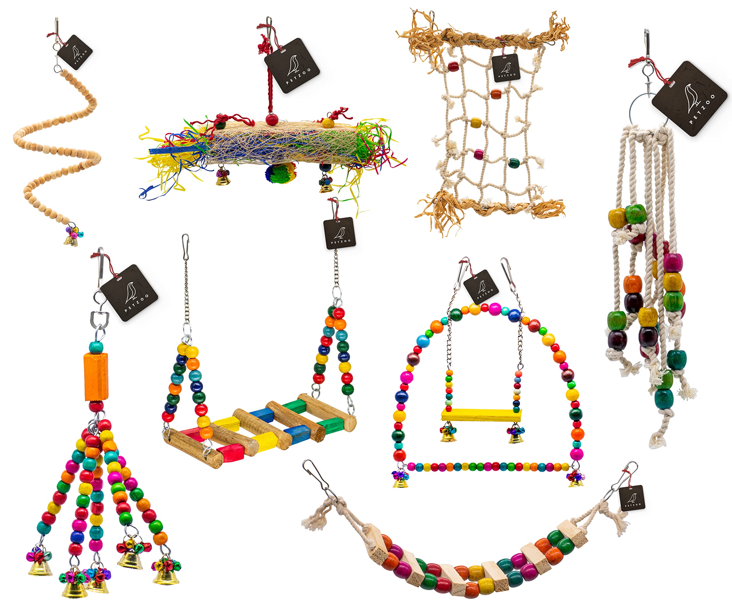 PETZOO Bundle of 8 Birds Toys Climbing Net, Paper Shredded Foraging Chew, Swings, Ring Perches & Hangings (B0BHJ37K2K) Amazon Price History, Amazon Price Tracker