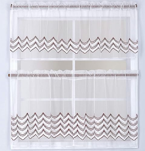 Miniatura 4 de DiamondHome Juego de cortina de cocina y cenefa bordada de 3 piezas (rayas/gris)