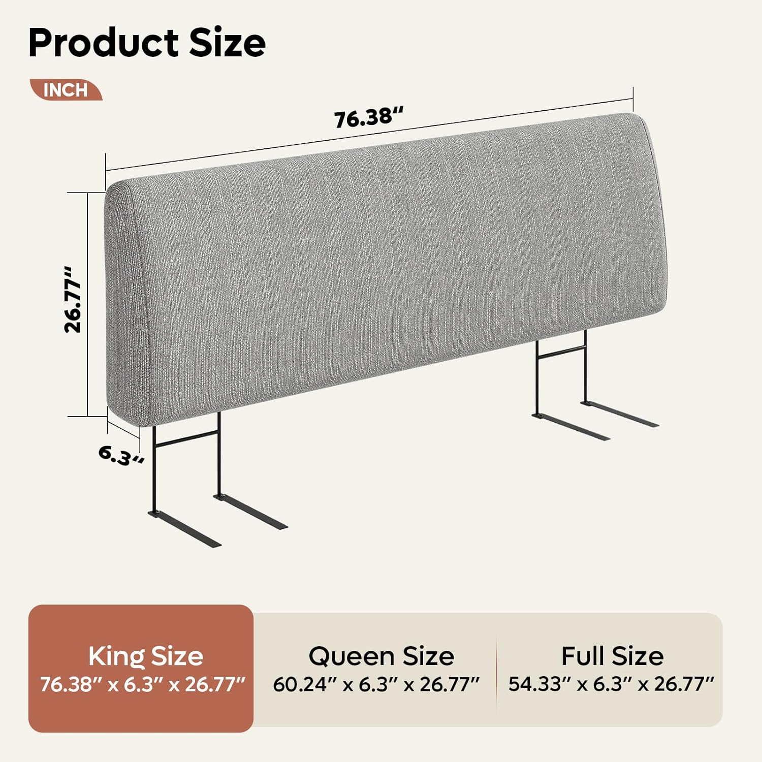 Pinmoco Upholstered Modern Headboard for King Size Bed, Height Adjustable and Ergonomic Headboard, Easy Assemble, Sturdy and Durable, Linen Finish, Grey