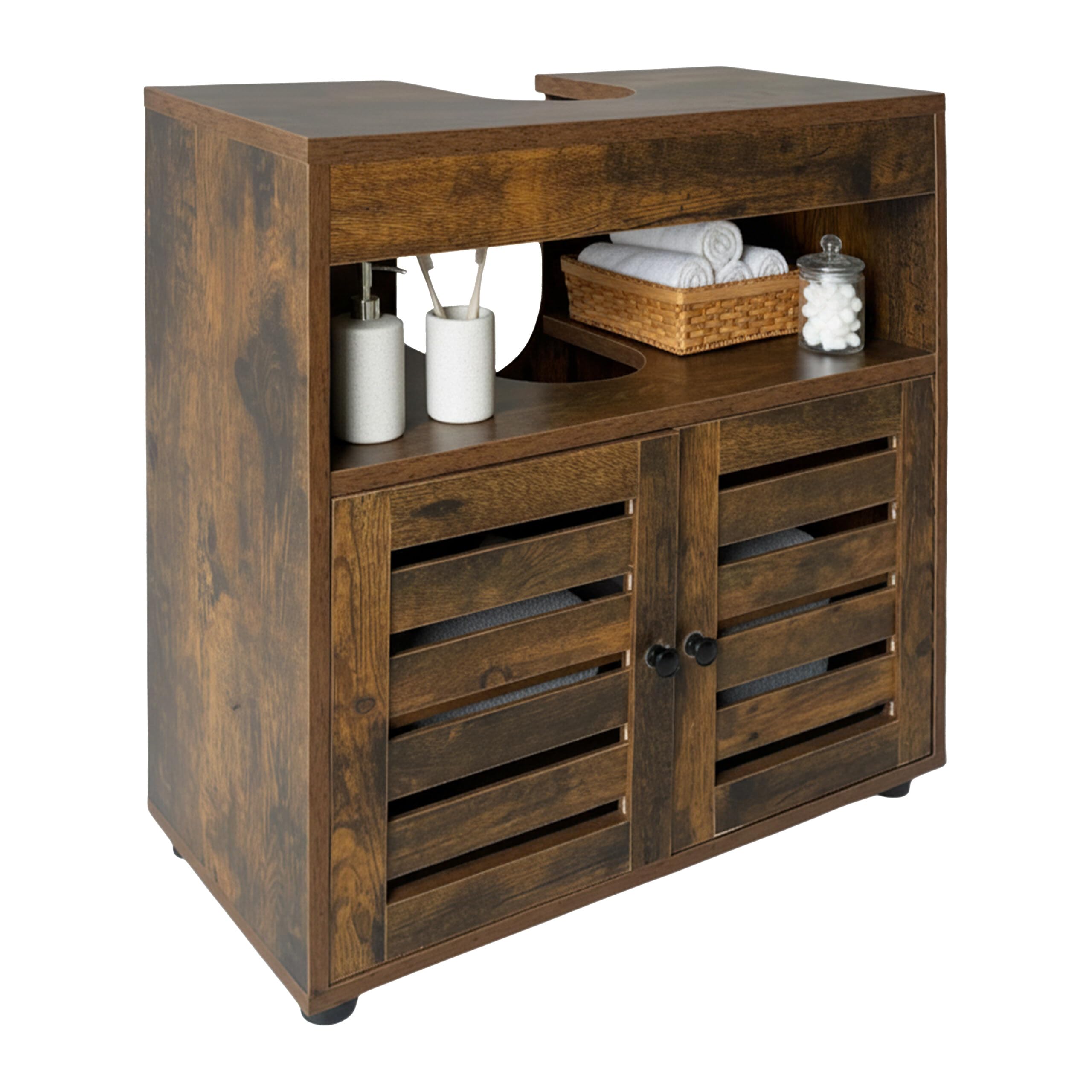 Relaxdays Mobile lavabo, H x L x P: 63 x 60 x 30 cm, 2 Scomparti, MDF, Bagno, Marrone, Mobiletti