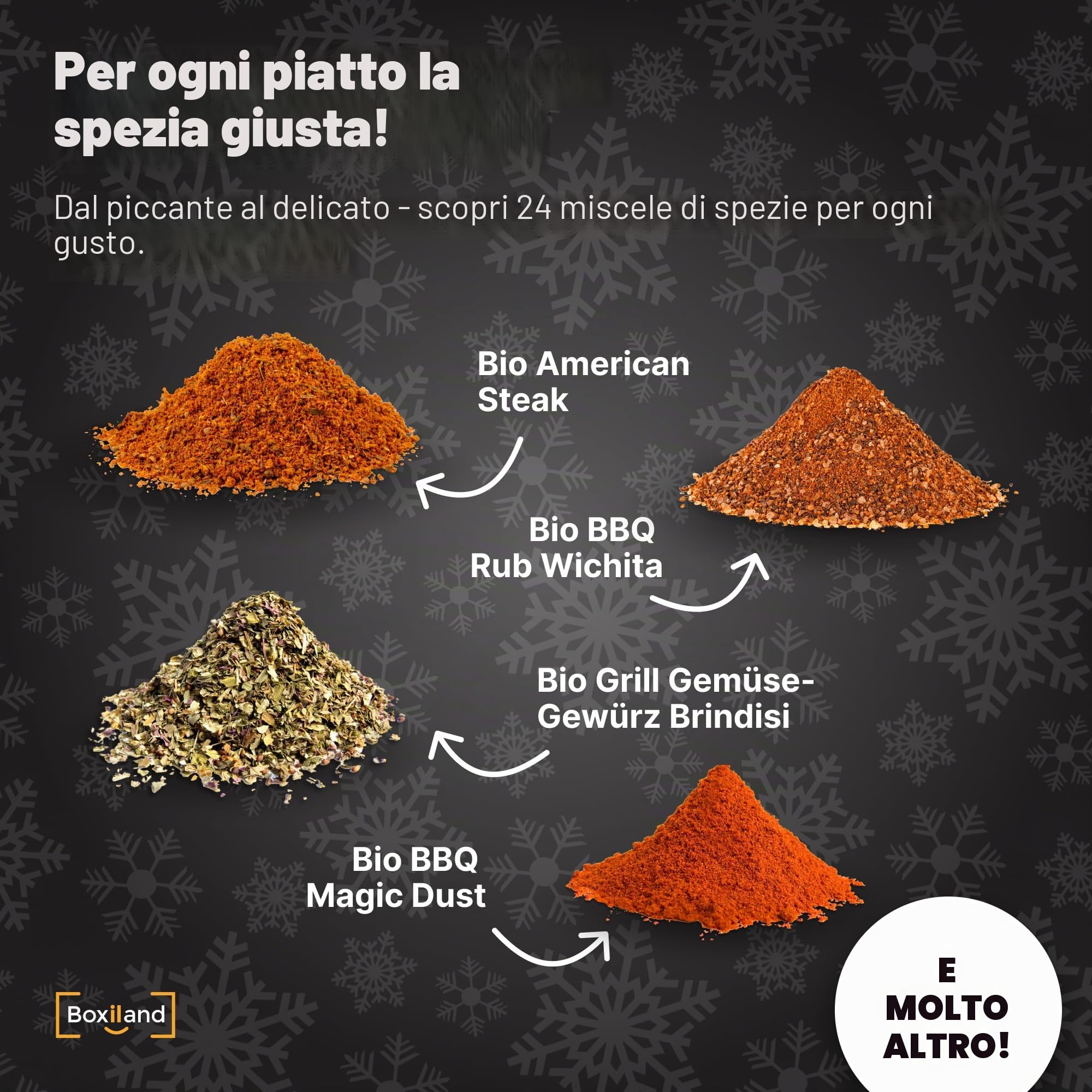 BOXILAND® Calendario dell’Avvento BIO BBQ 2025 – 24 spezie e miscele premium per appassionati di grigliate, barbecue e buongustai – Con aroma fresco, senza additivi, confezionato a mano in Germania