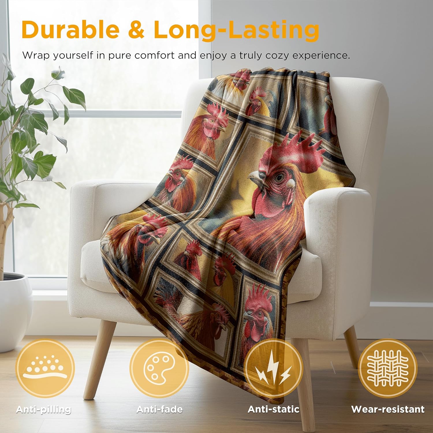 Chicken Blanket, Chicken Gifts for Women Men, Cozy Fuzzy Soft Throw Blanket for Couch Bed Sofa Travel, Lightweight Plush Flannel Fleece Blankets and Throws Size 50" x 60" - Image 3