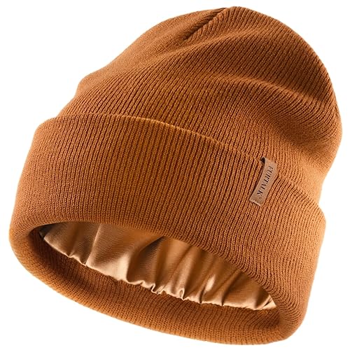 FURTALK Satin Lined Beanie for Women Men Knit Beanie Hat