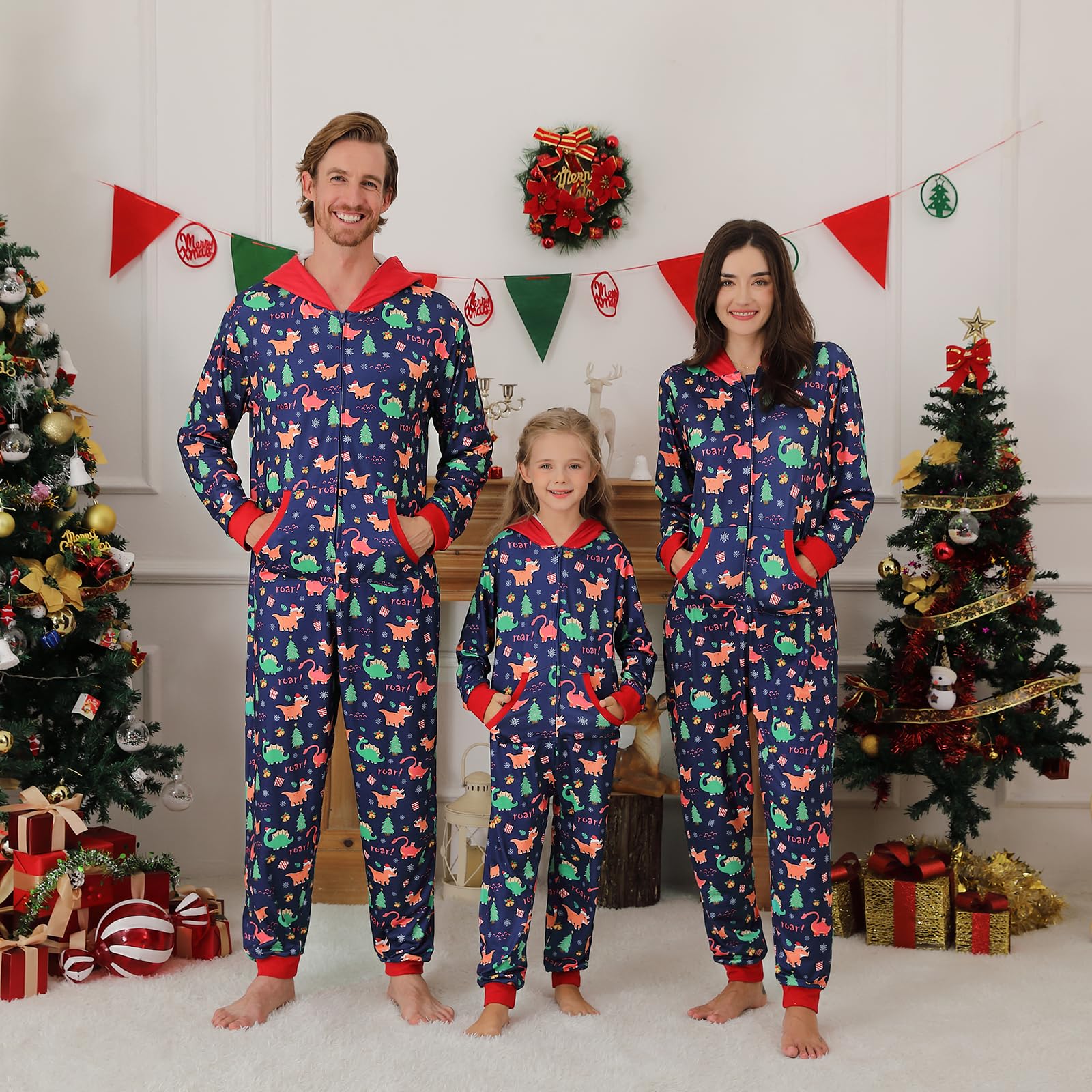 Weixinbuy Pijamas de Navidad para la familia, conjuntos de pijamas de Navidad a juego para adultos y niños, pijamas de Navidad con capucha