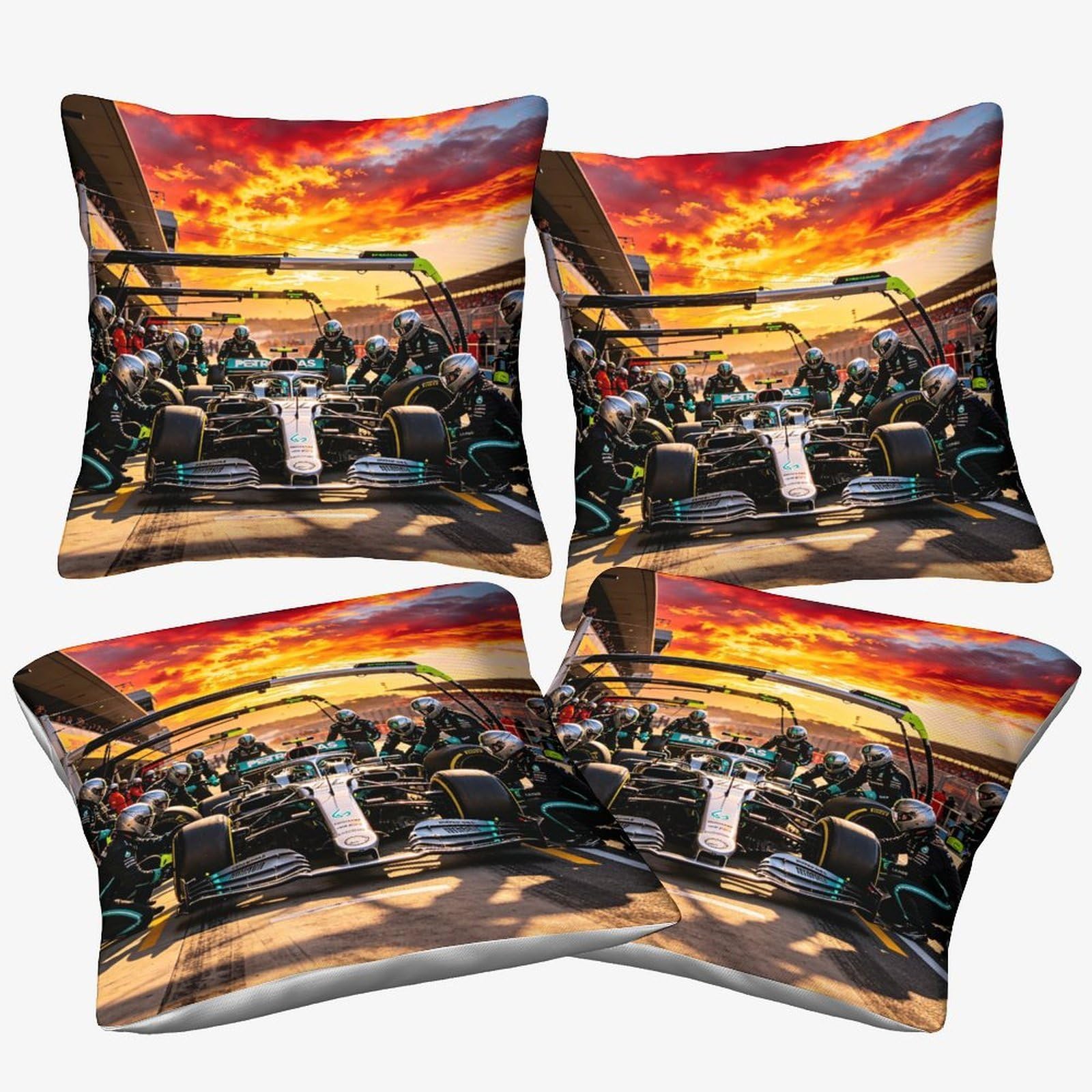 Dafufbw Lewishamiltonn Microfiber Cushion Cover 50X50cm, 4Pcs, Pit Stop Decorative Square Throw Pillow Case For Couch Livingroom Sofa Bed