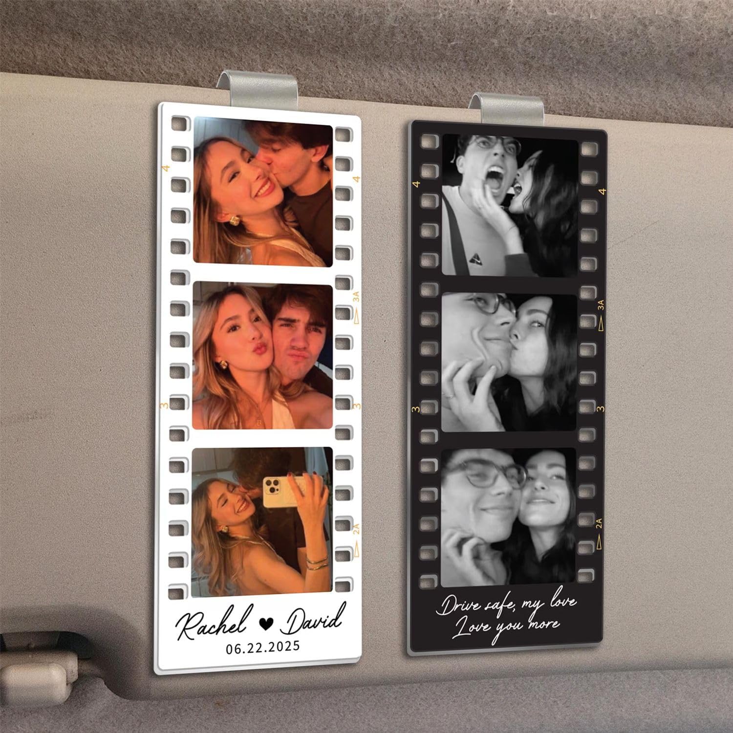 Personalized Couple Photo Car Visor Clip with Custom Picture and Message, Romantic Valentines Gift for Him, Boyfriend or Husband, Gift for Birthday, Valentines, Aniversary, Fathers Day or Christmas
