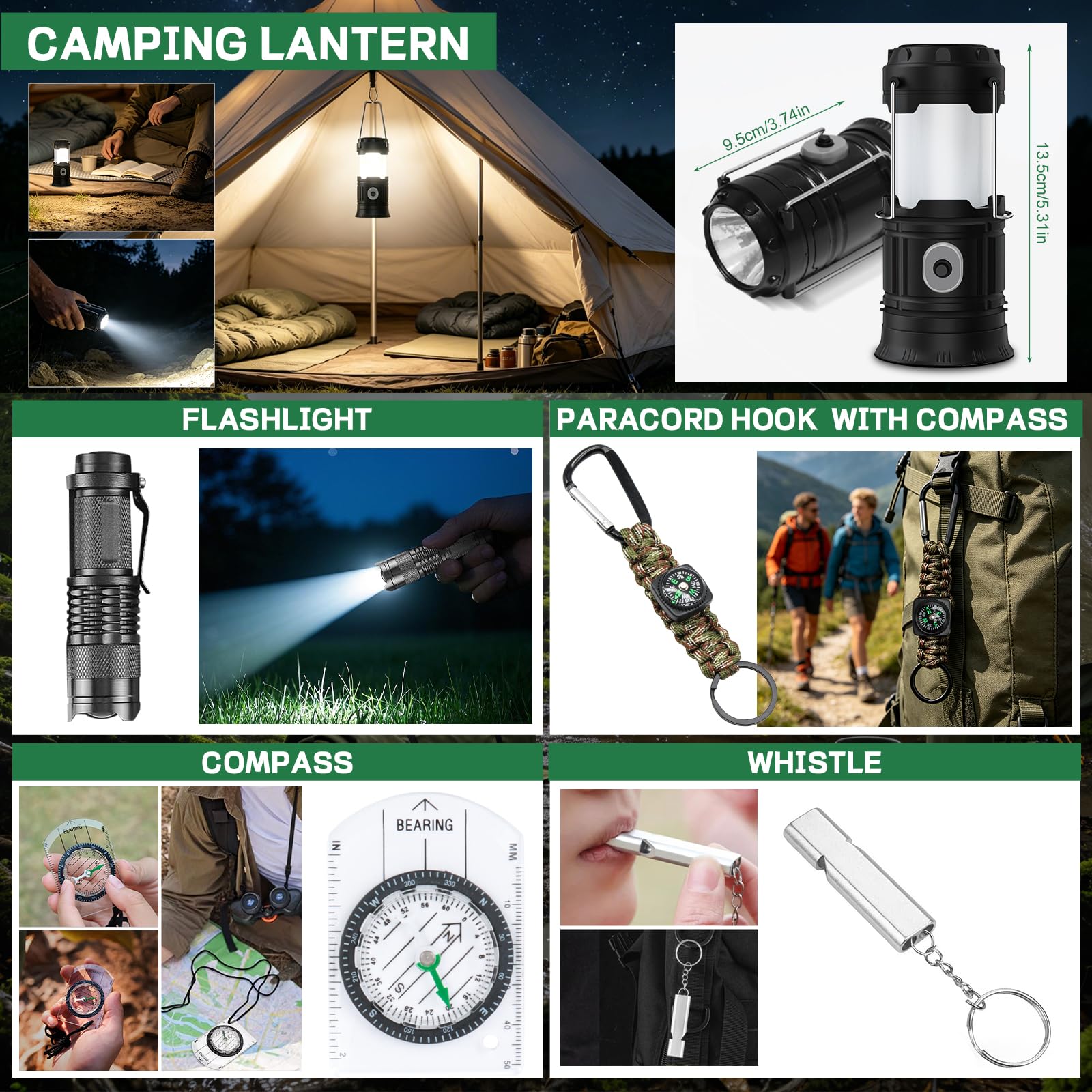 Zestaw survivalowy 35 w 1, profesjonalny zestaw awaryjny, do użytku na zewnątrz, z lampą kempingową, filtrem wody, szczypcami, zestaw noży premium, wyposażenie outdoorowe, wyposażenie survivalowe na