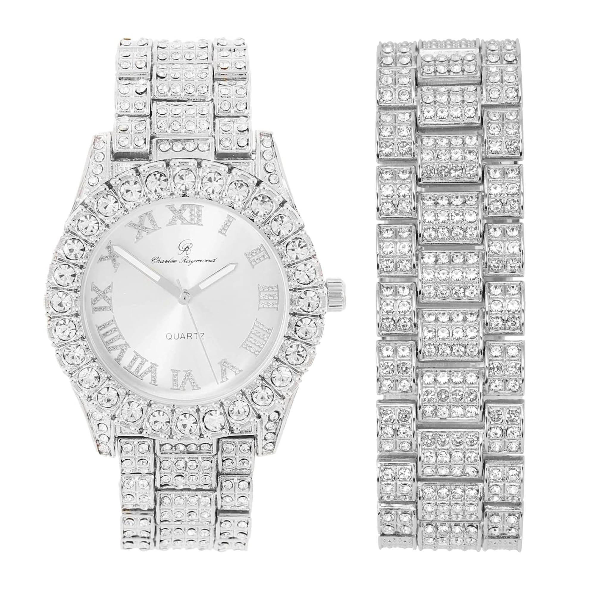 Charles Raymond Mens Silver Big Rocks With Roman Numerals Fully