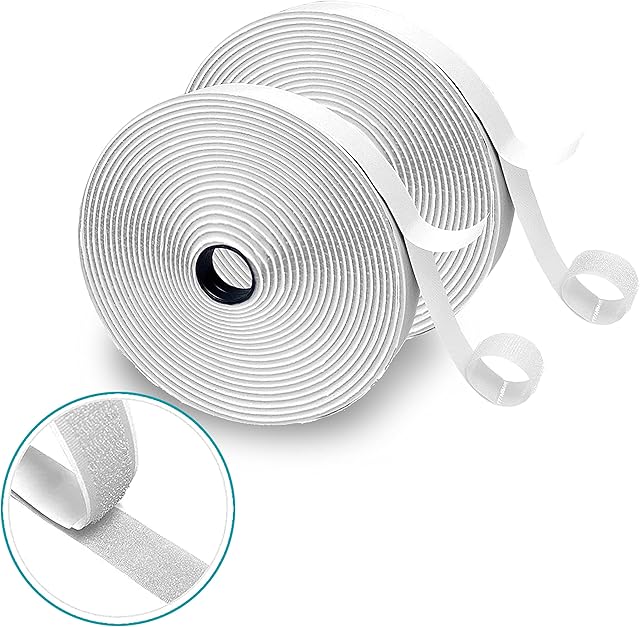 Chepi Tape Hook and Loop Tape - (8m x 20mm), Heavy-Duty, Weather Repellent & Water-Resistant - Nylon Double-Sided Hook and Loop Tape Self Adhesive in White - Ideal for Home, Office & DIY Crafts