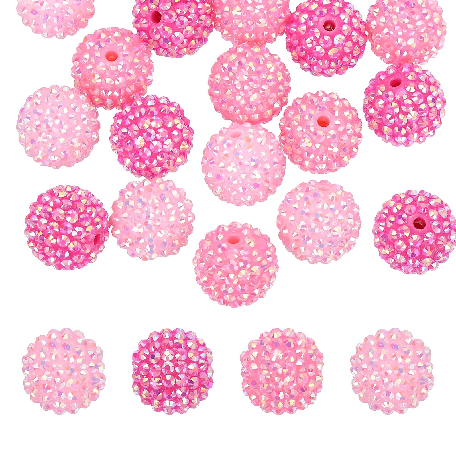 PATIKIL 20mm Resin Rhinestone Beads for Beadable Pen, 30 Pack Ball Disco Sparkly Chunk Round Bubblegum Beads for Beadable Keychain Jewelry Making, Light Pink/Dark Pink/Red