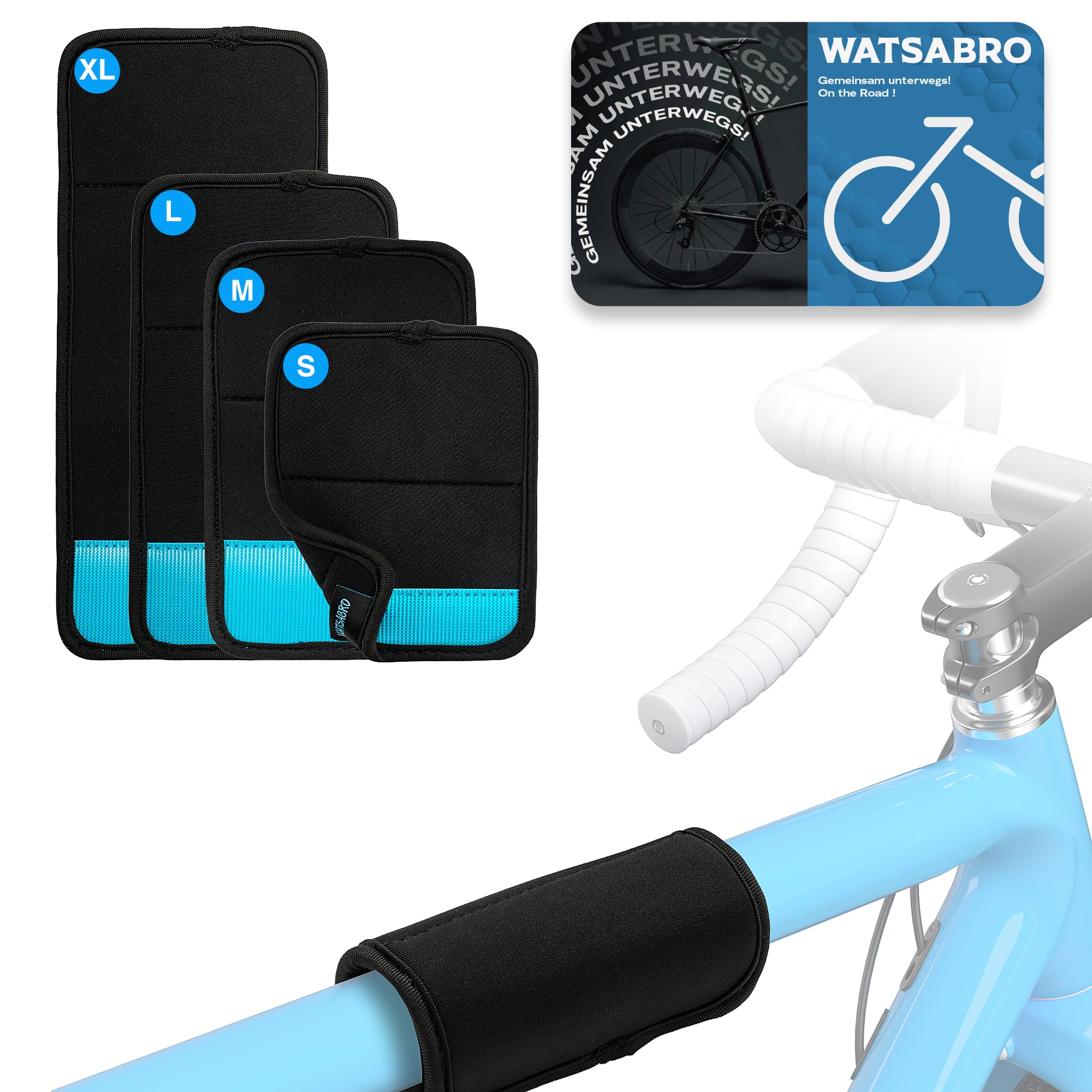 WATSABRO Fahrrad Rahmenschutz Transport 4er Set, Carbon Rahmen Schutz, Fahrrad Rahmenschutz Neopren Klett, Anwendbar E-Bike Zubehör,Fahrrad Zubehör