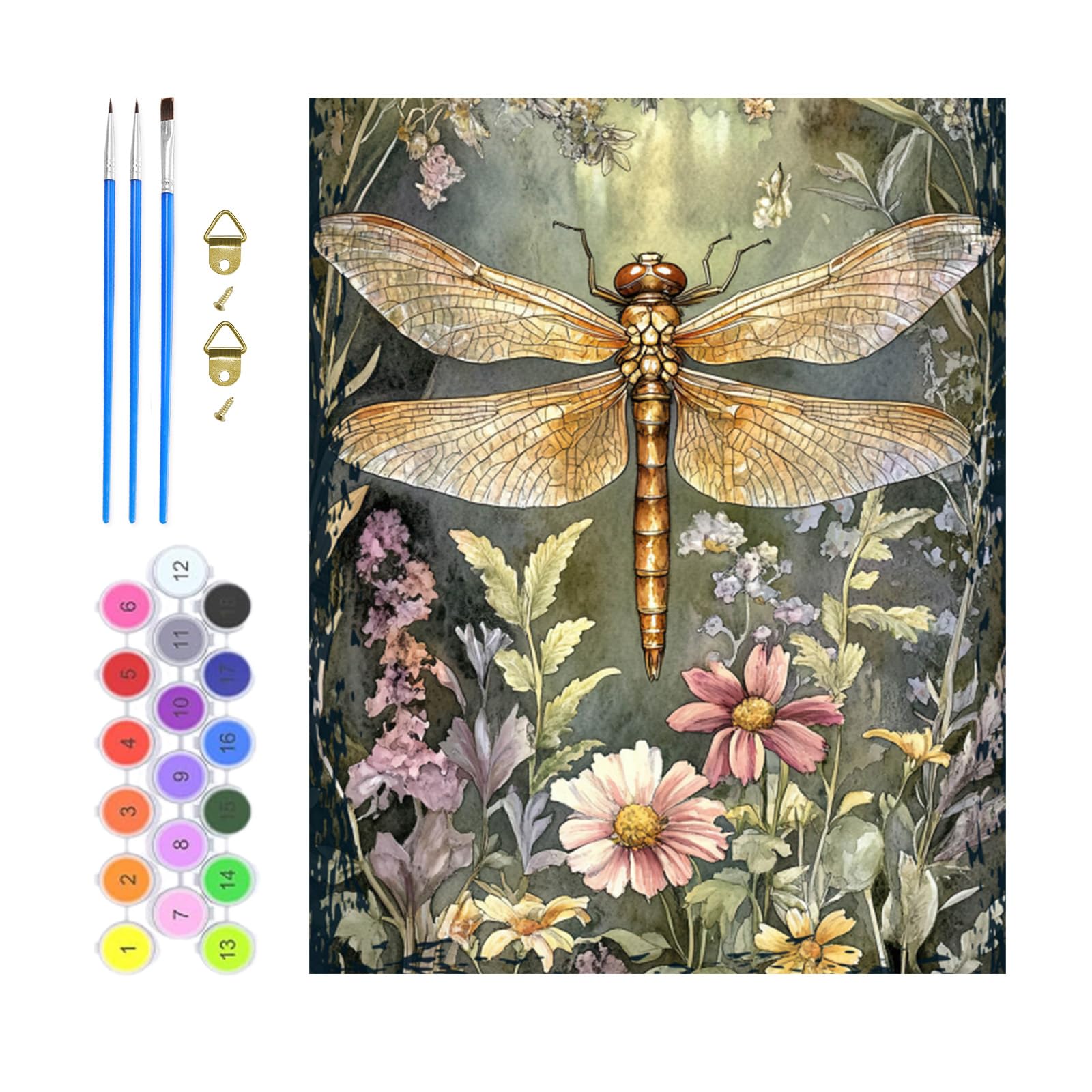 GHHKUD Dragonfly Paint by Numbers for Adults, Painting by Number Kits On Canvas Without Frame, DIY Color Oil Painting Acrylic Paints Art Crafts Kits for Home Wall Decor 12X16 Inch