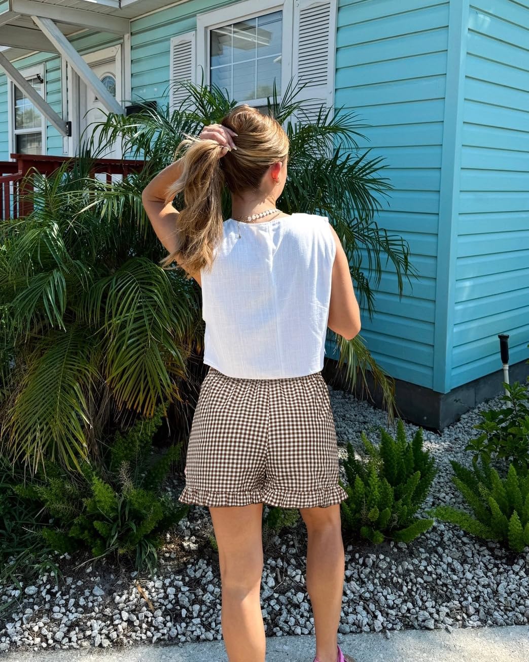 Aoulaydo Boxer Shorts for Women Pajama Gingham Shorts Casual Lounge Sleep Plaid Y2K Beach Bottoms for 2026 Summer - Image 4