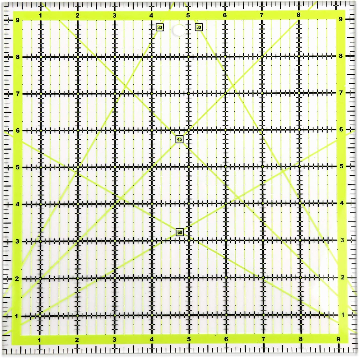 amazon com uoou quilting ruler 9 5 x9 5 square quilting rulers fabric cutting ruler acrylic quilters rulers clear mark with non slip rings for easy precision cutting and crafts quilting and sewing