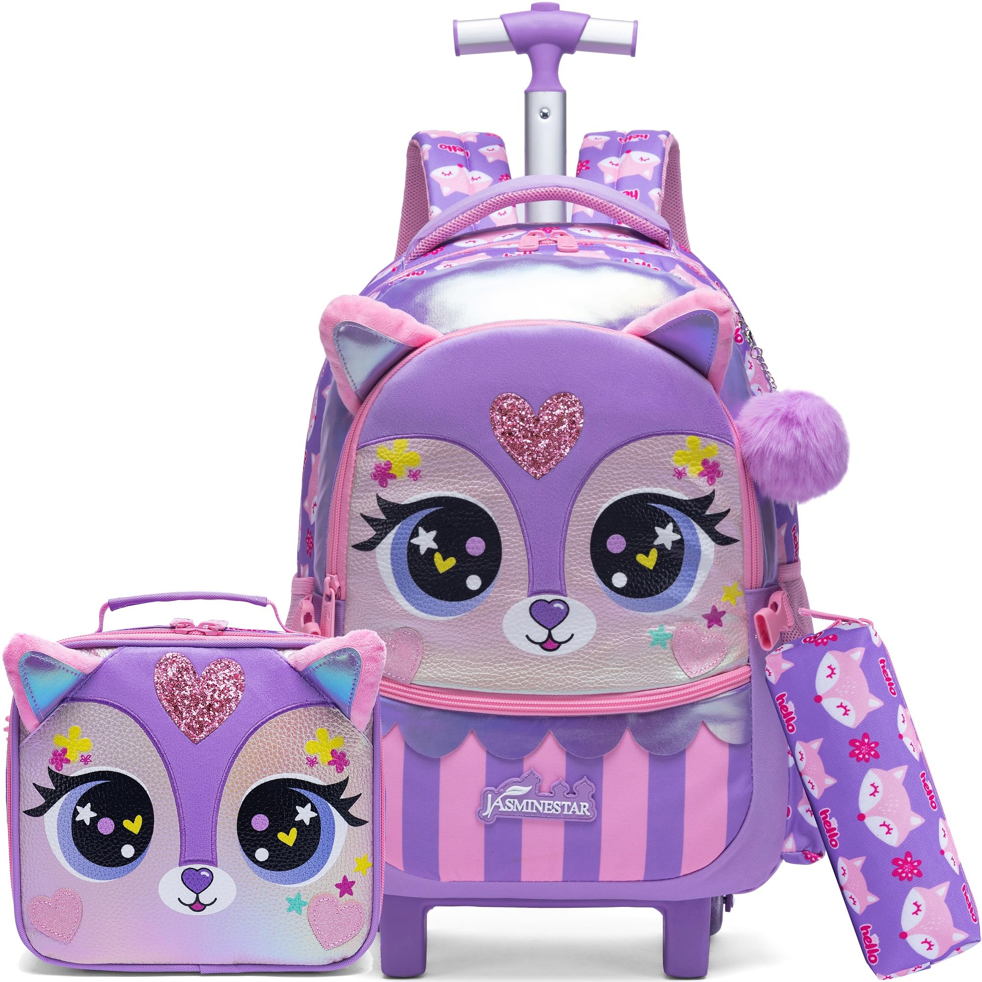 MeetbelifyRolling Backpack for Girls Backpacks with Wheels for Elementary Preschool Students Kids 3 in 1 Travel Luggage Carry on Suitcase for Girls Age 8-10