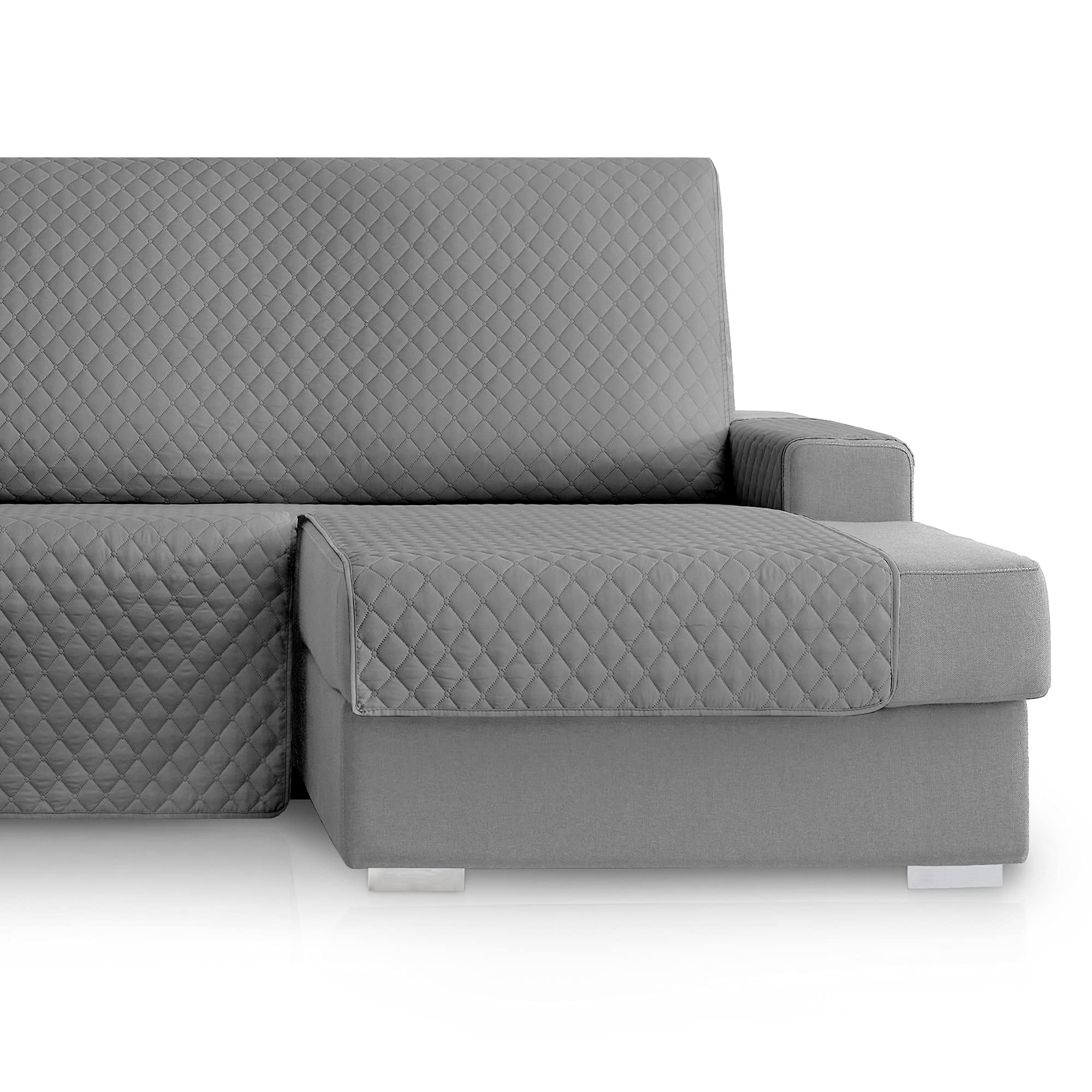 Vipalia Funda Cubre Sofa chaise Longue Rombos. Funda de Sofa Chaise Longue Acolchado Brazo Derecho. Protector Antimanchas Ajustable. Color Gris Oscuro. Chaise Longue Derecha 240 cm (Visto de Frente)
